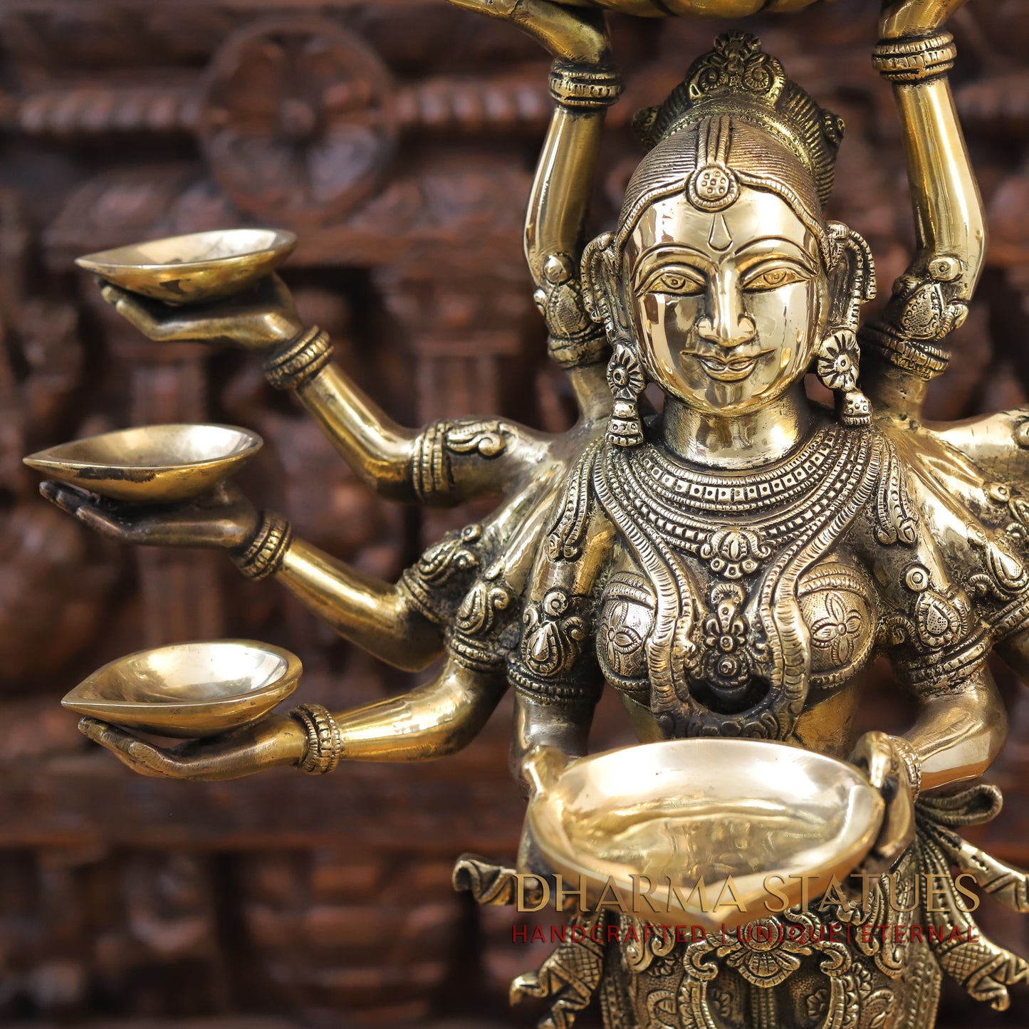Brass Lakshmi Statue Holding Diya , Fine Gold Finish, 27"