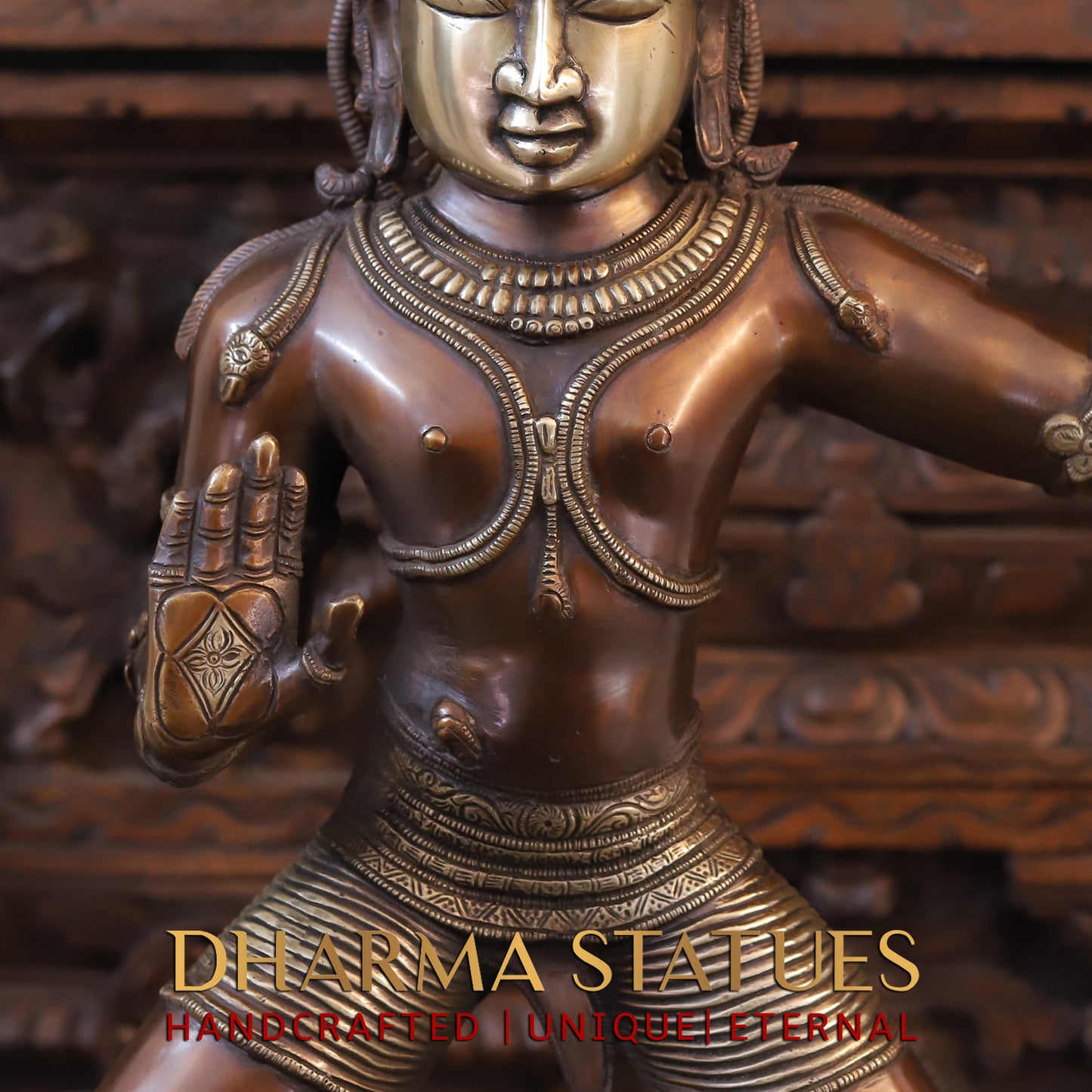 Brass Krishna Standing on Kaliya serpant 41"