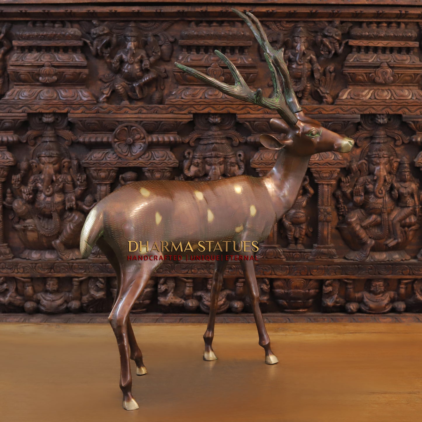 Brass Deer Idol, Standing, Copper Finish 34"