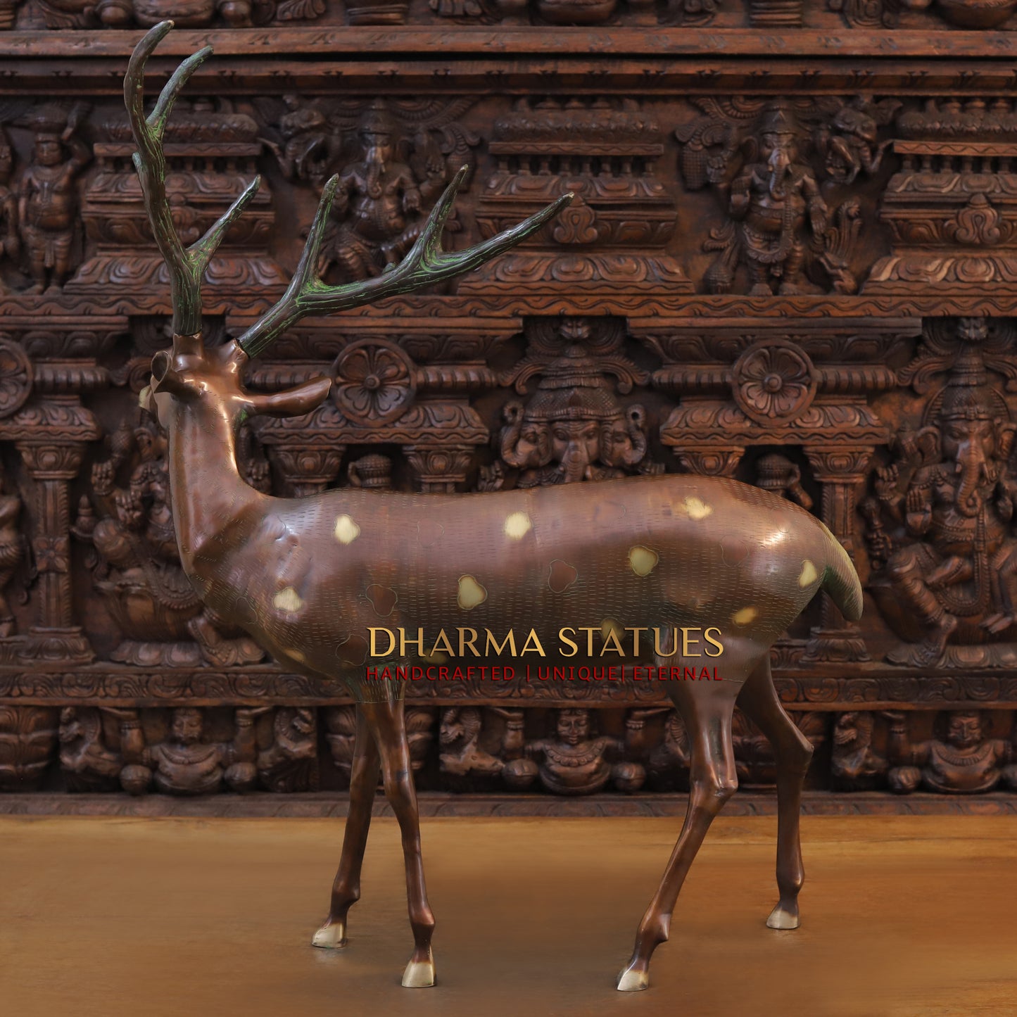 Brass Deer Idol, Standing, Copper Finish 34"