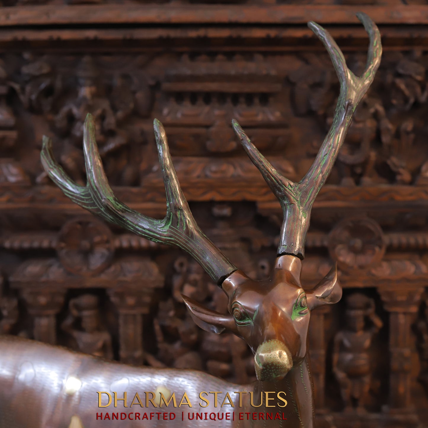 Brass Deer Idol, Standing, Copper Finish 34"