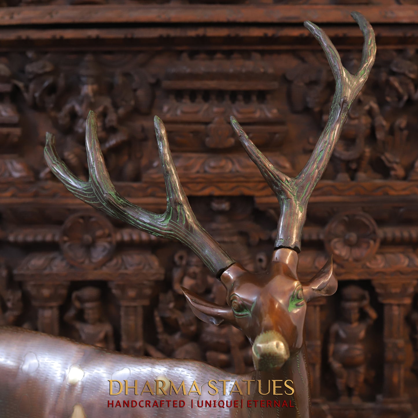 Brass Deer Idol, Standing, Copper Finish 34"