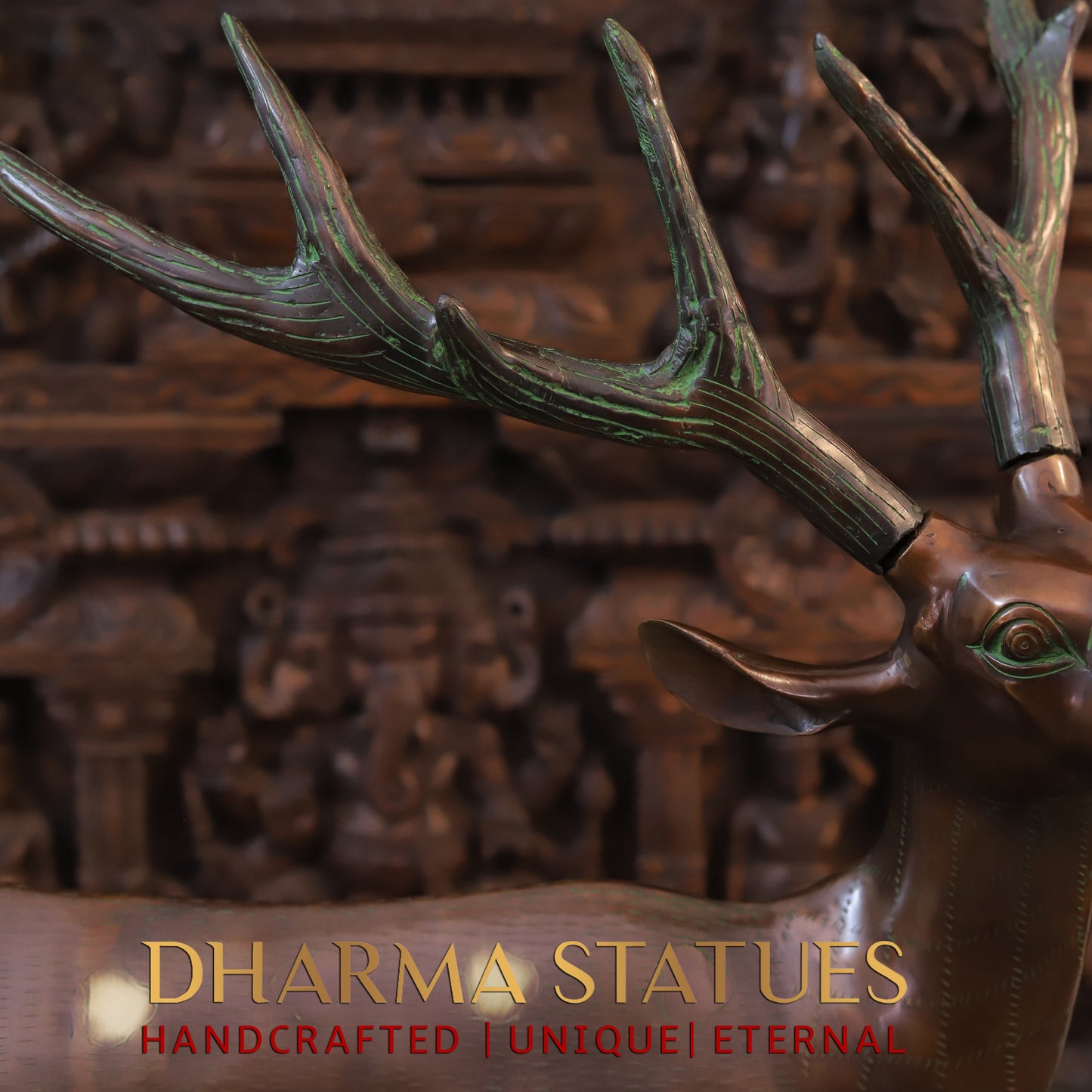 Brass Deer Idol, Standing, Copper Finish 34"