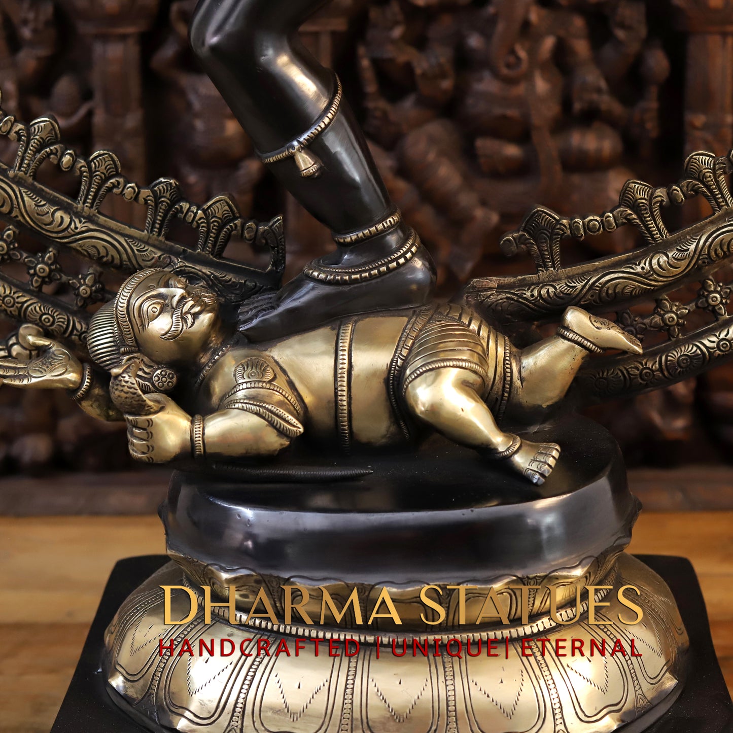 Brass Nataraja Statue with Frame, Black Patina & Golden Finish, 47"