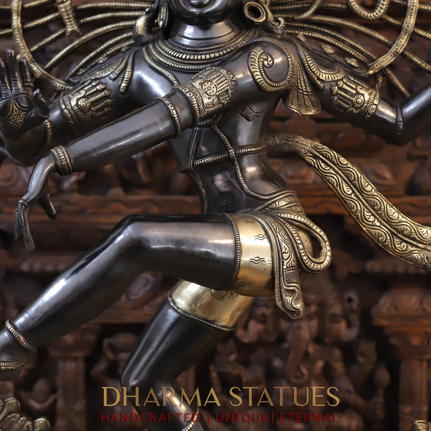 Brass Nataraja Statue with Frame, Black Patina & Golden Finish, 47"