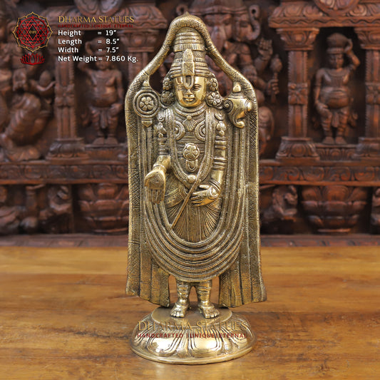 Brass Tirupati Balaji Statue, Golden Finish, 19"