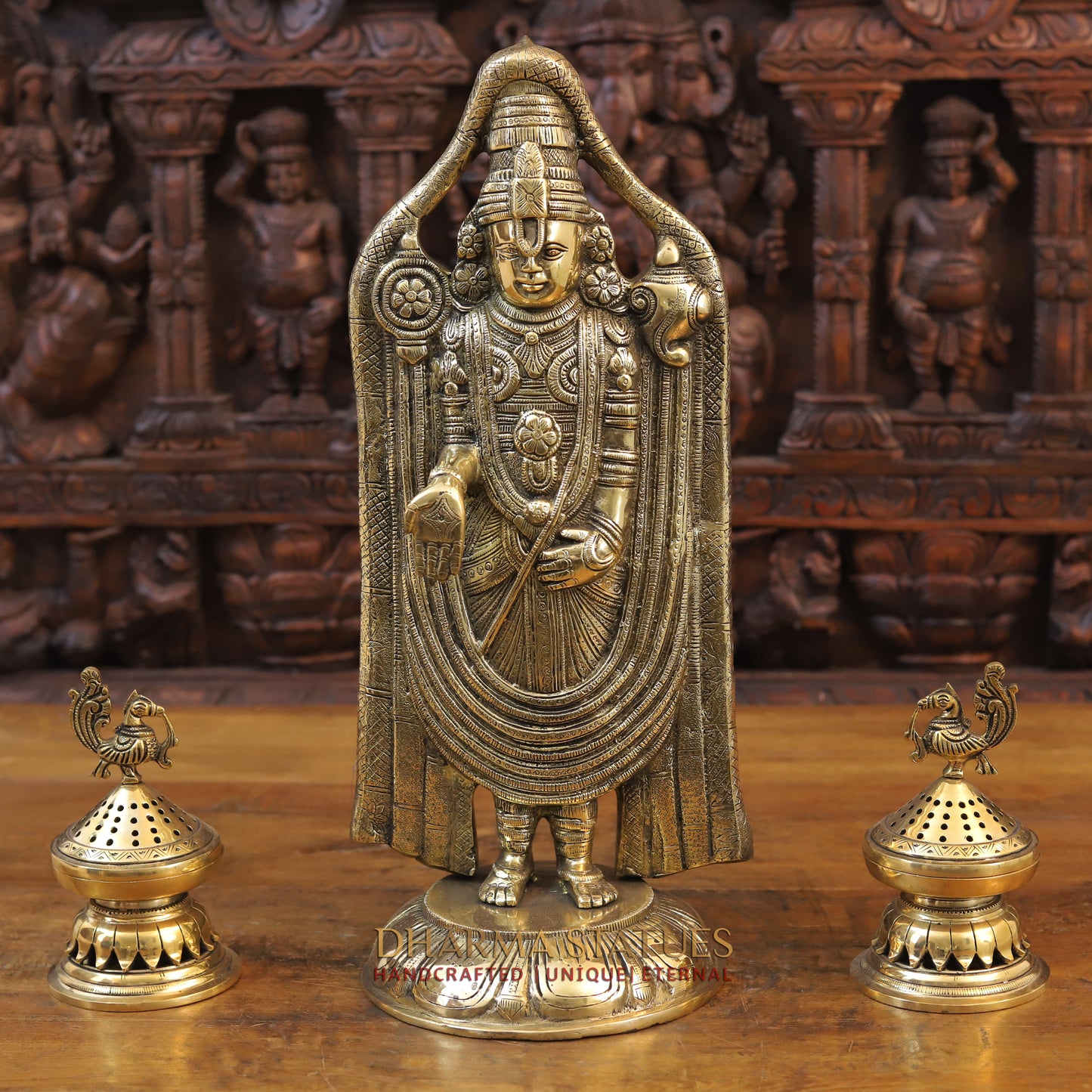 Brass Tirupati Balaji Statue, Golden Finish, 19"