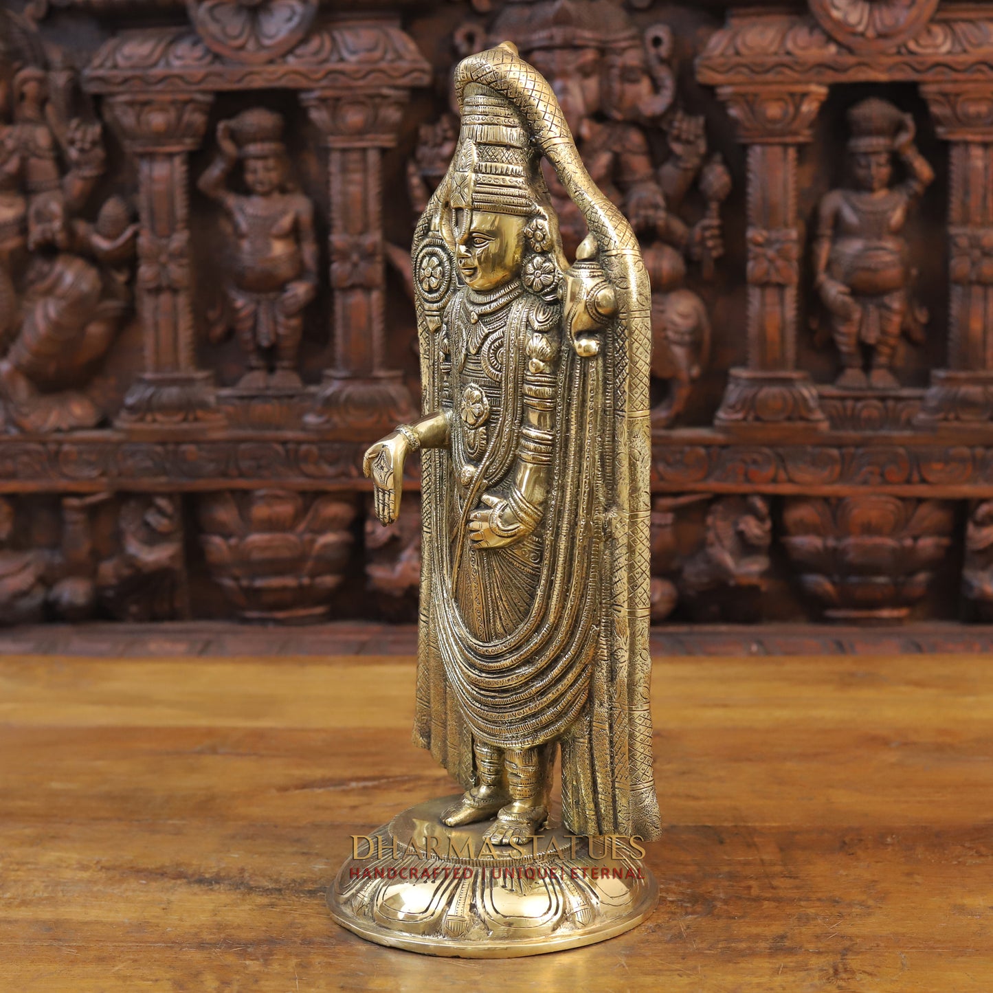 Brass Tirupati Balaji Statue, Golden Finish, 19"