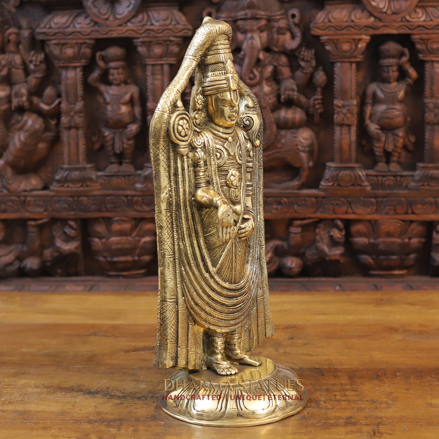 Brass Tirupati Balaji Statue, Golden Finish, 19"