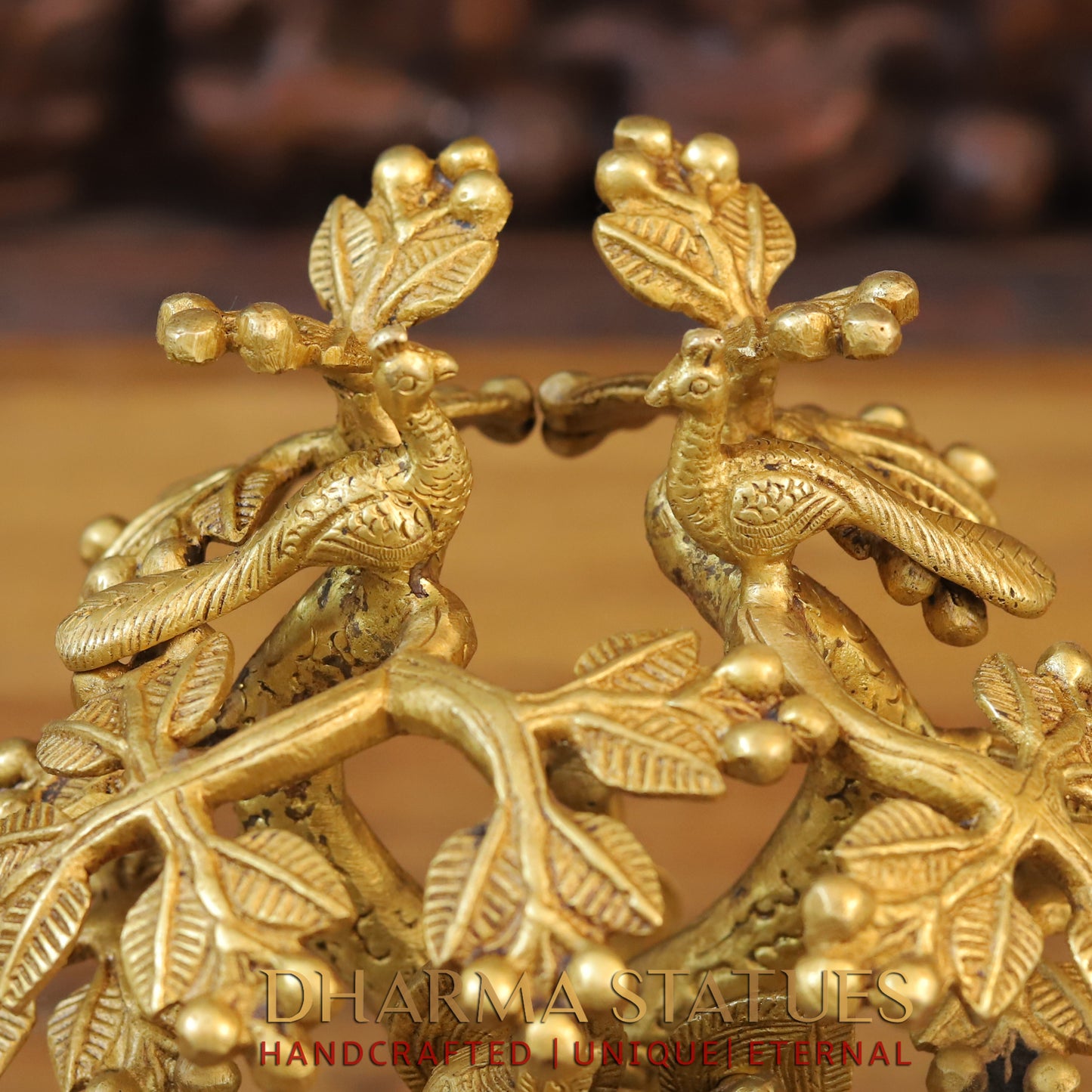 Brass Krishna Radha With Cow Under Tree, Golden Finish, 10"