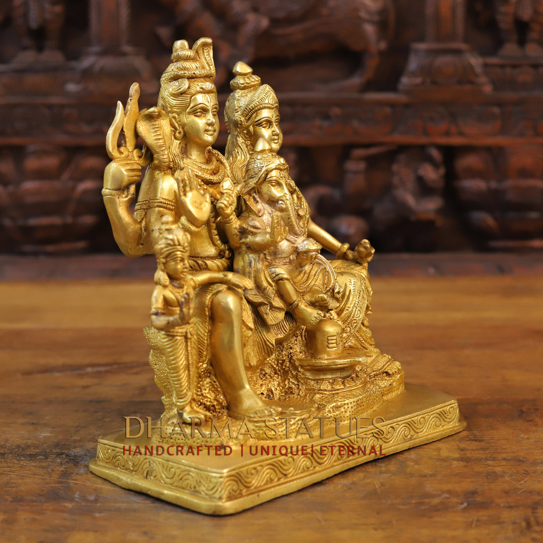 Brass Shiva Parivar, with Shivling, Fine Golden Finish, 10"