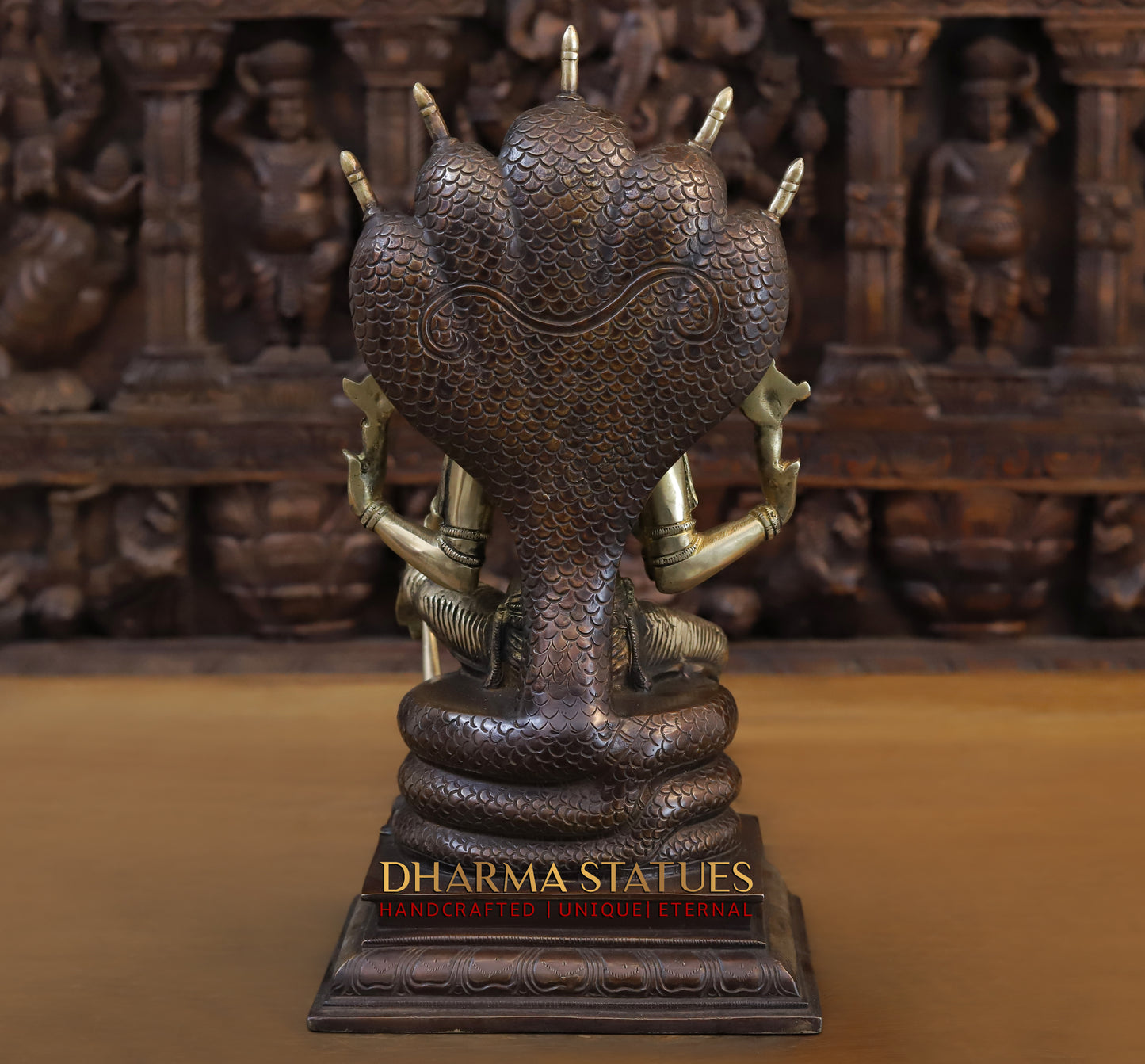 Brass Vishnu Seated on Sheshanaga, Copper & Gold Finish, 16.5"