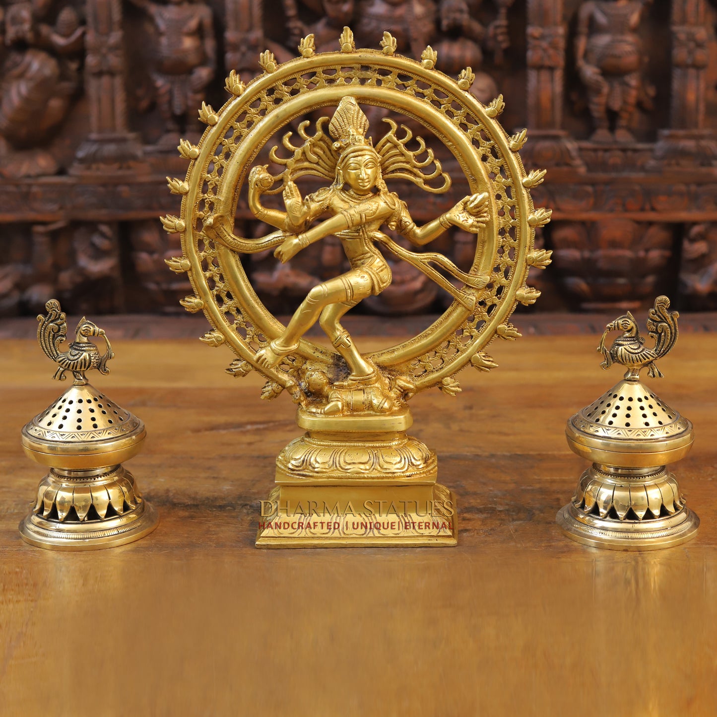 Brass Nataraja Statue, Dancing Shiva, Fine Gold Finish, 13.5"