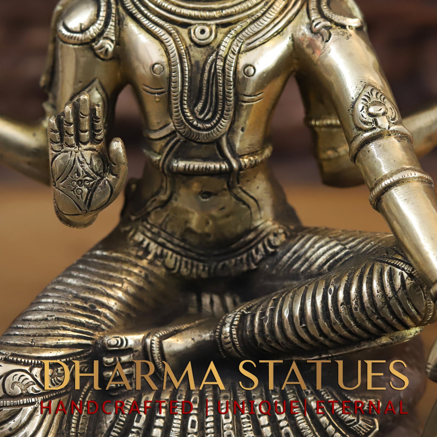 Brass Vishnu Seated on Sheshanaga, Copper & Gold Finish, 16.5"