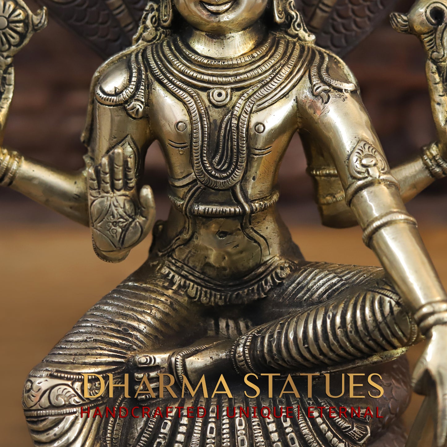 Brass Vishnu Seated on Sheshanaga, Copper & Gold Finish, 16.5"