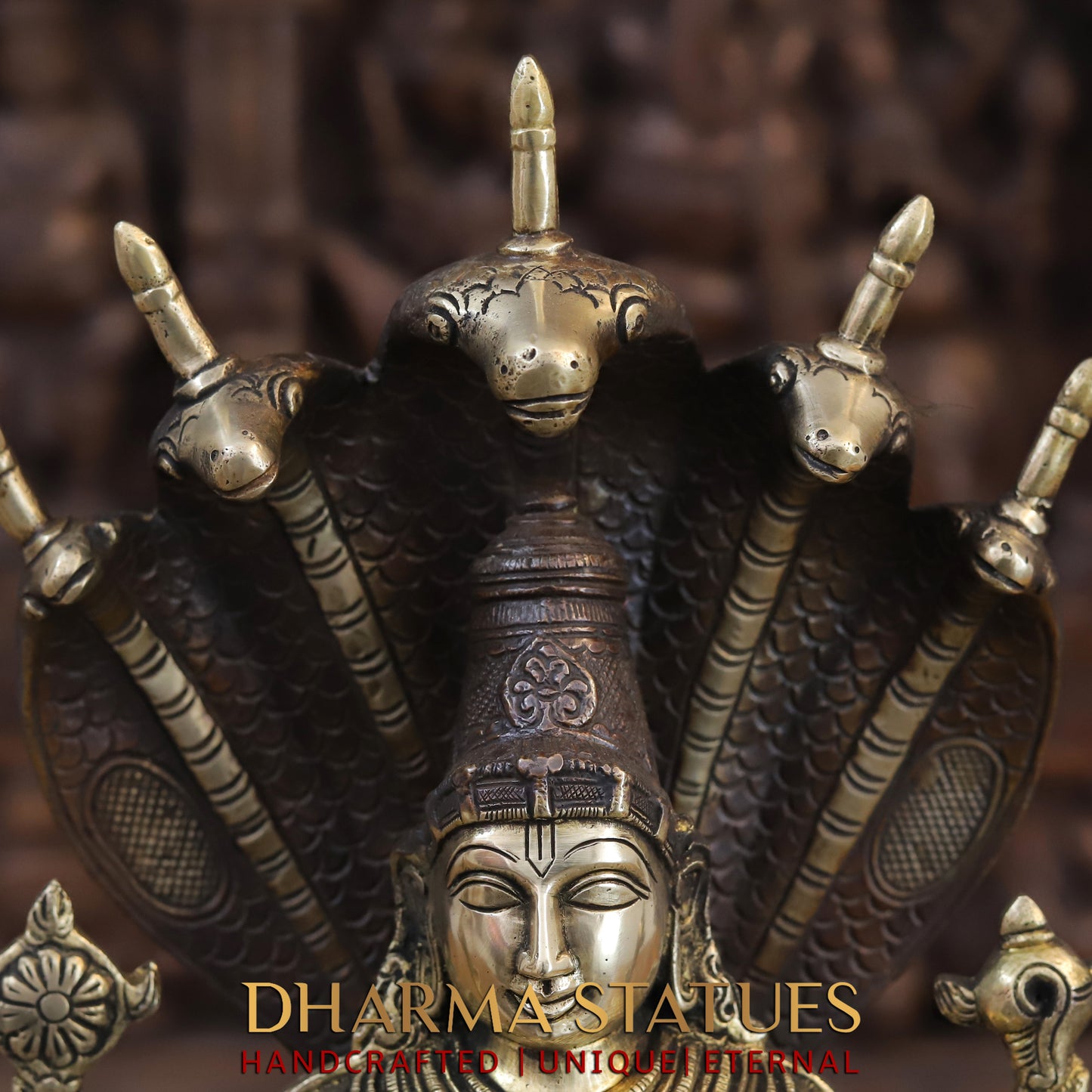Brass Vishnu Seated on Sheshanaga, Copper & Gold Finish, 16.5"