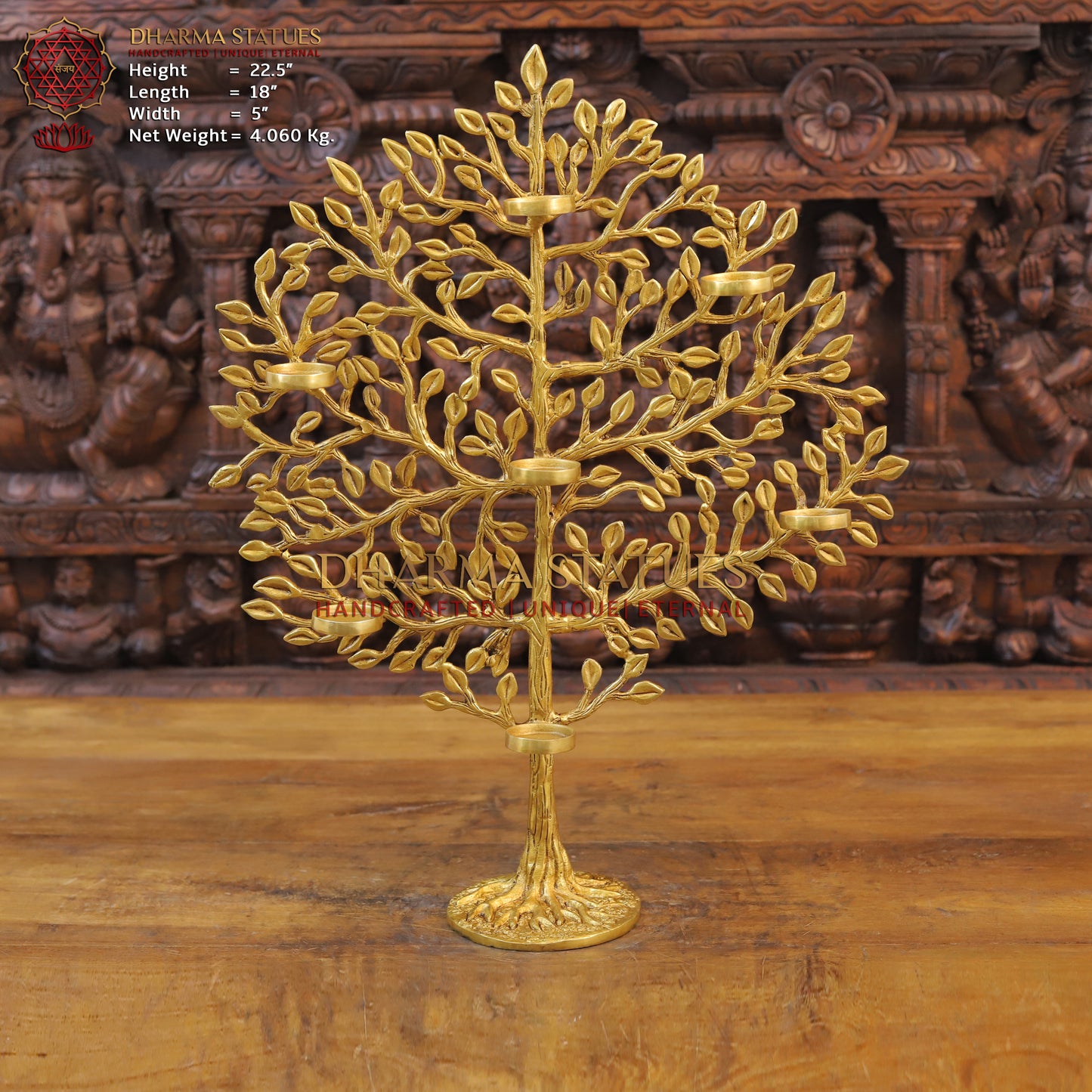 Brass Tree with Candle Holder, Golden Finish, 22.5"