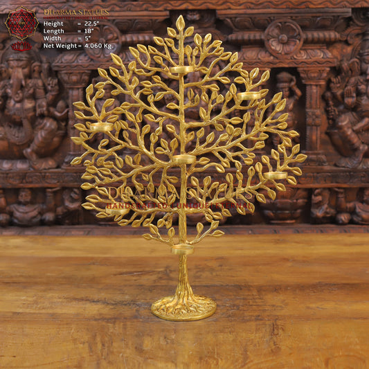 Brass Tree with Candle Holder, Golden Finish, 22.5"