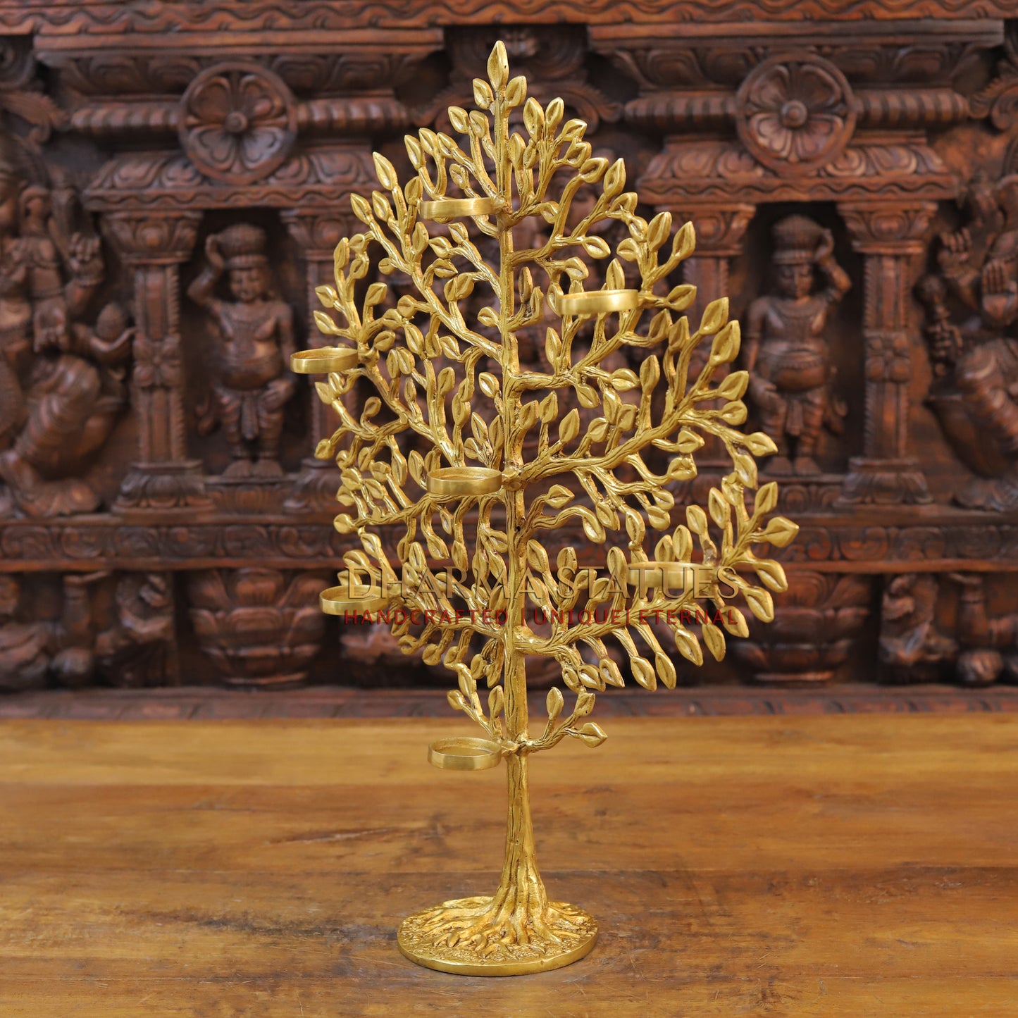 Brass Tree with Candle Holder, Golden Finish, 22.5"