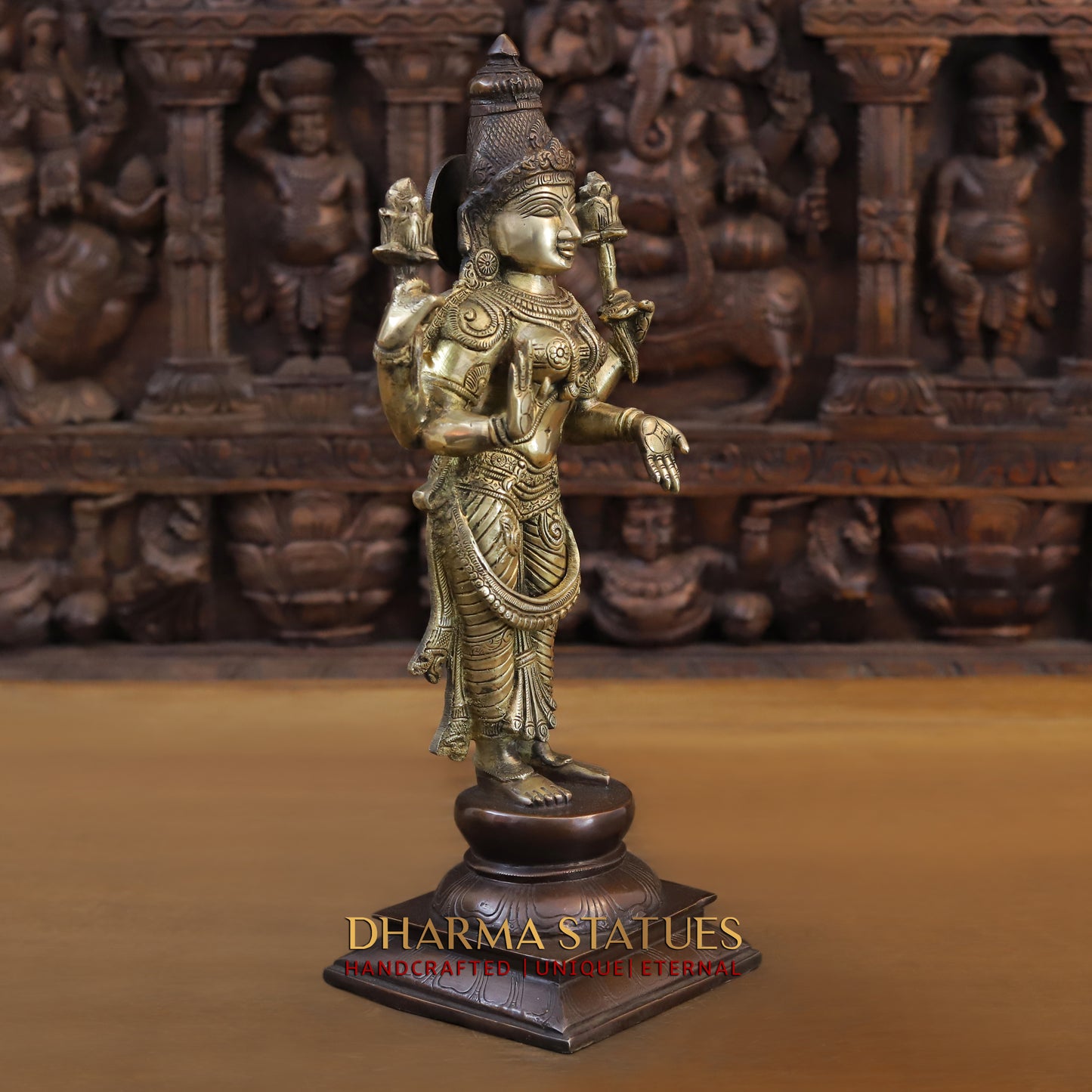 Brass Lakshmi standing on Pedestal, Copper & Gold Finish, 17"