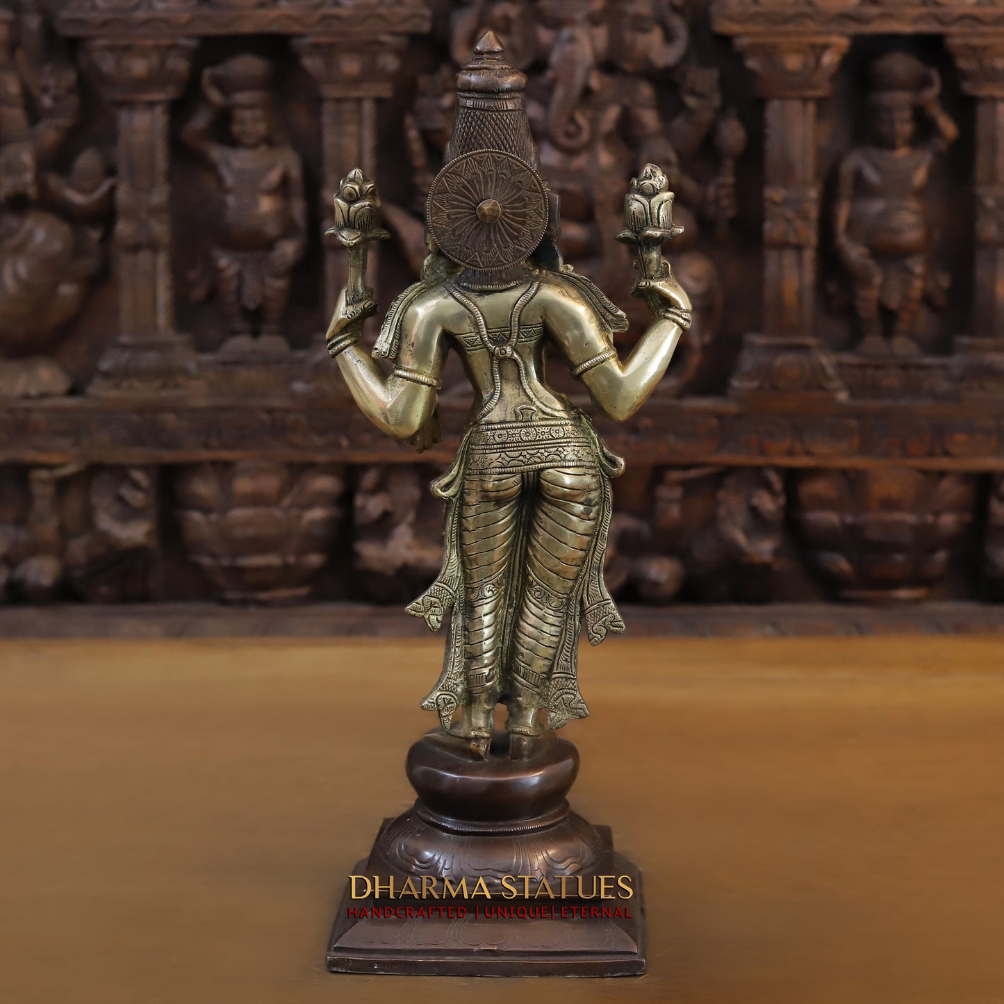Brass Lakshmi standing on Pedestal, Copper & Gold Finish, 17"