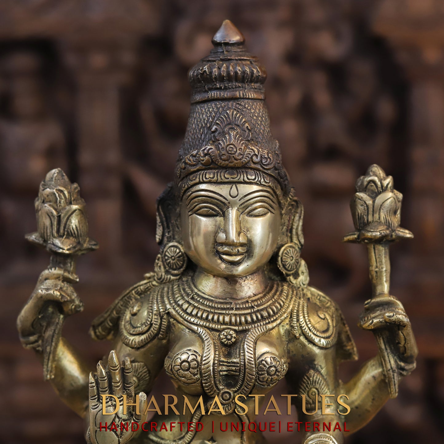 Brass Lakshmi standing on Pedestal, Copper & Gold Finish, 17"