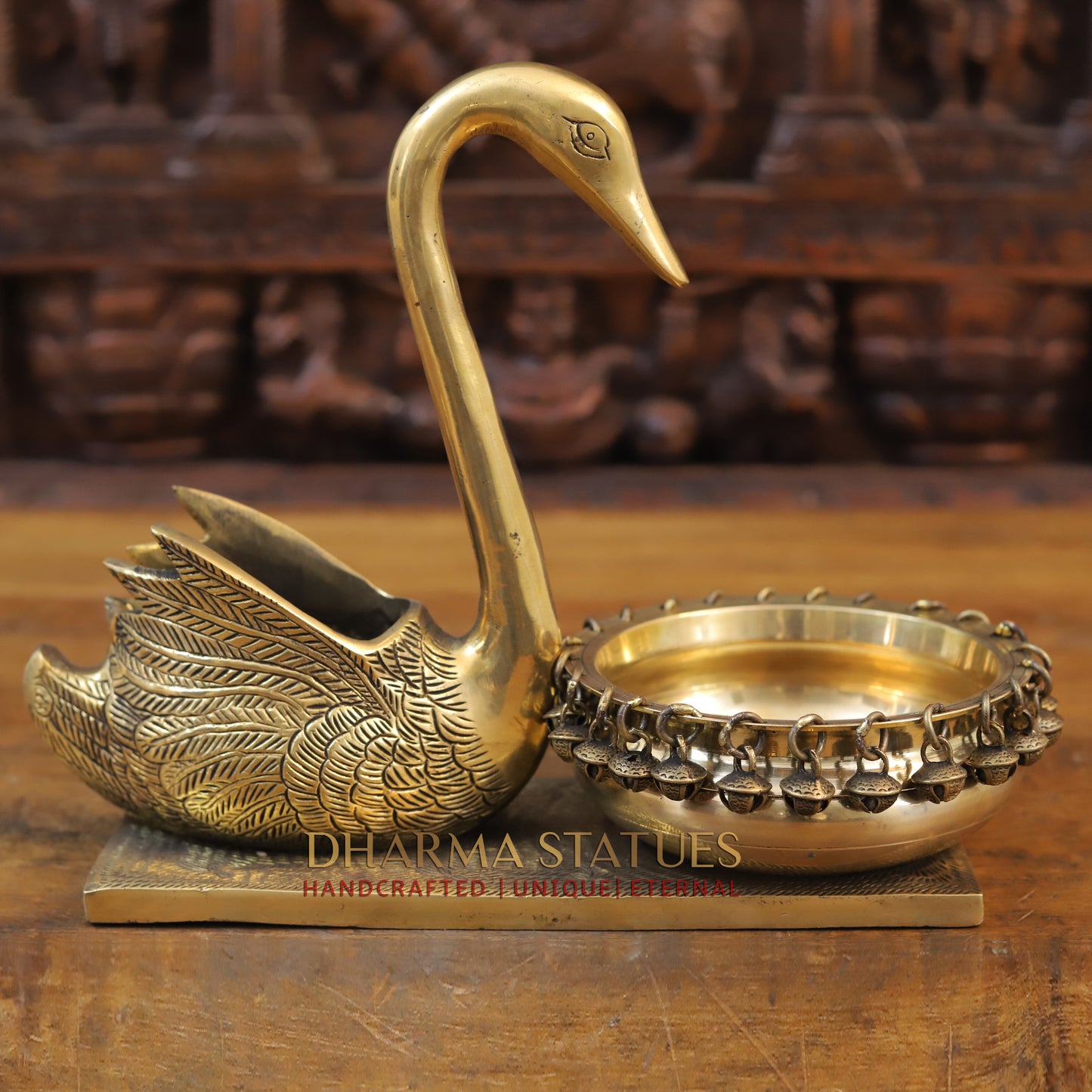Brass Swan Urli, Golden Finish, 10.5"