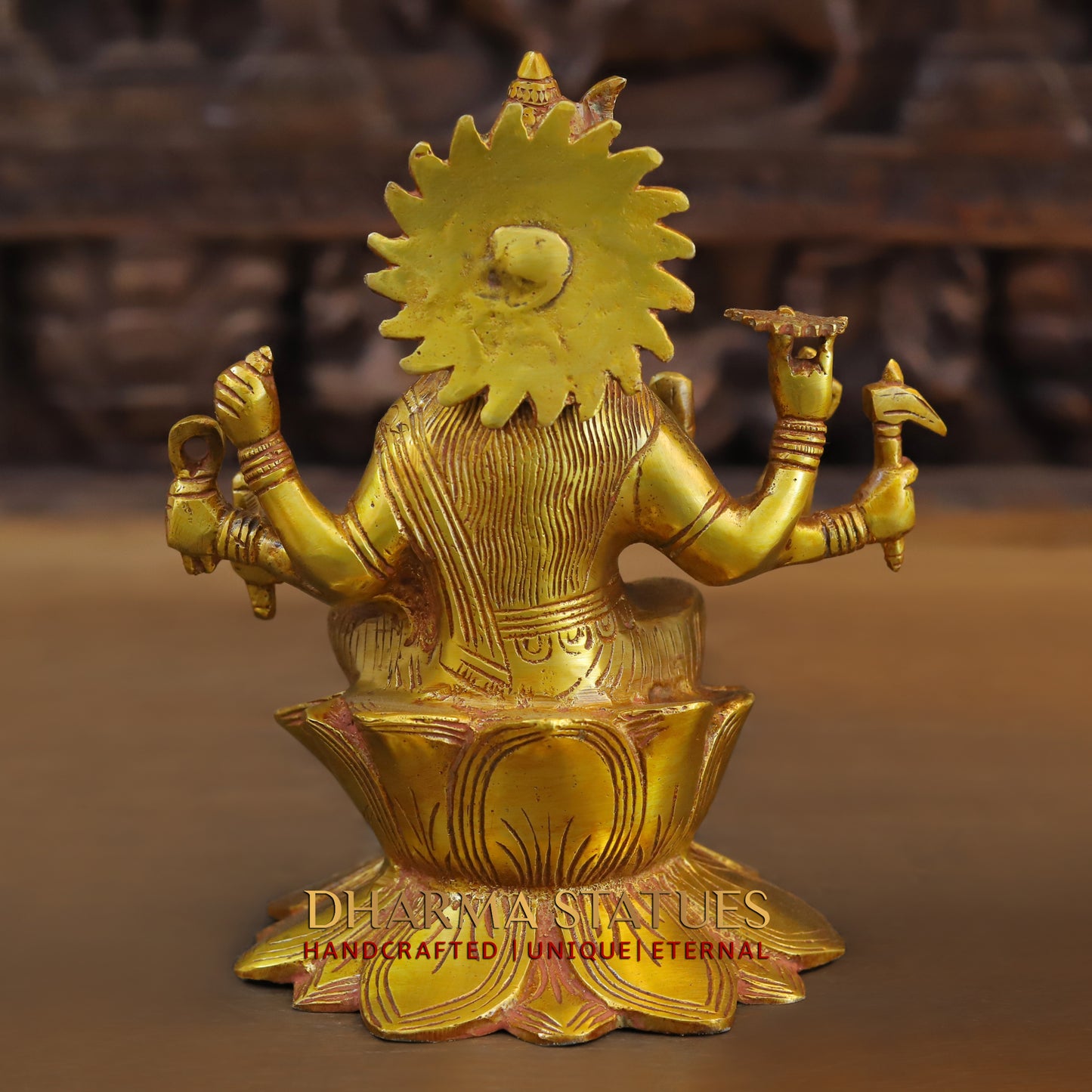 Brass Varahi Devi seated on Lotus, Fine Golden Finish, 9"