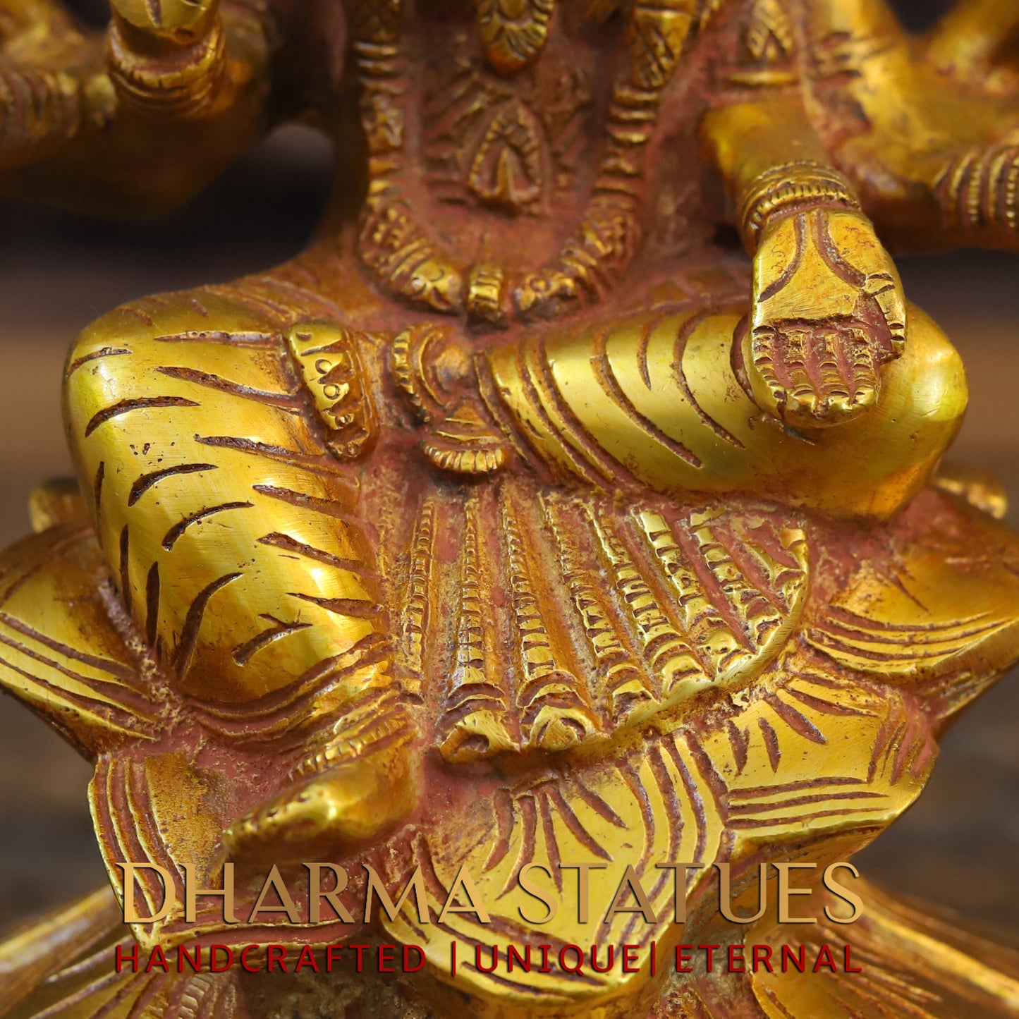 Brass Varahi Devi seated on Lotus, Fine Golden Finish, 9"
