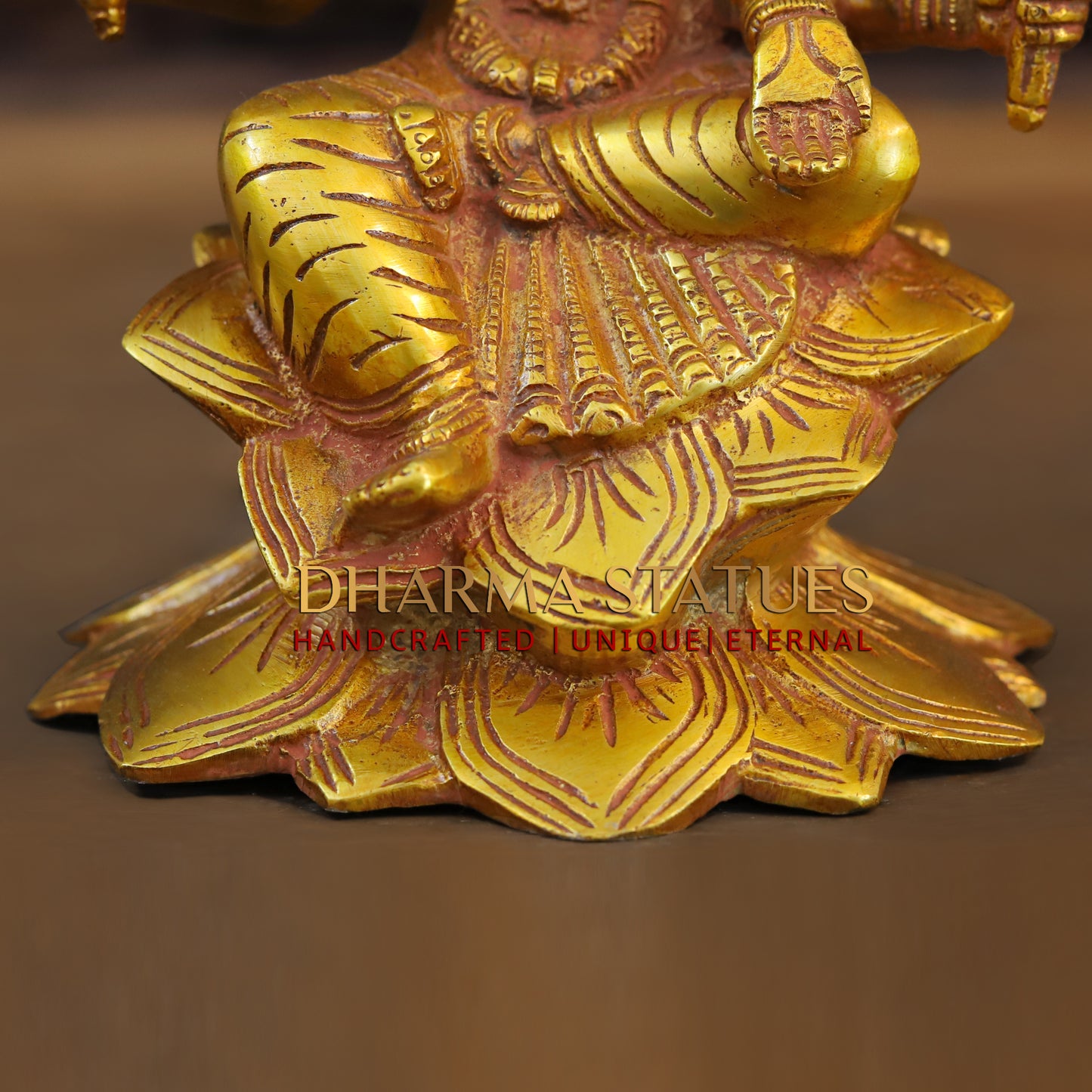 Brass Varahi Devi seated on Lotus, Fine Golden Finish, 9"