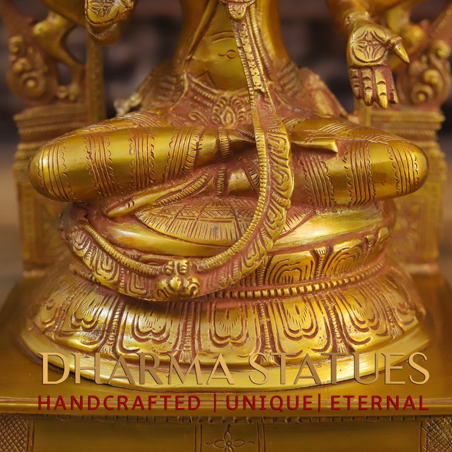Brass Laxshmi seated on Pedestal with Frame, Fine Golden Finish, 17"