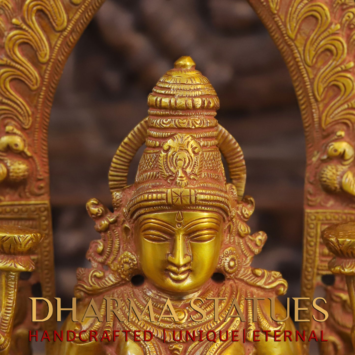 Brass Laxshmi seated on Pedestal with Frame, Fine Golden Finish, 17"