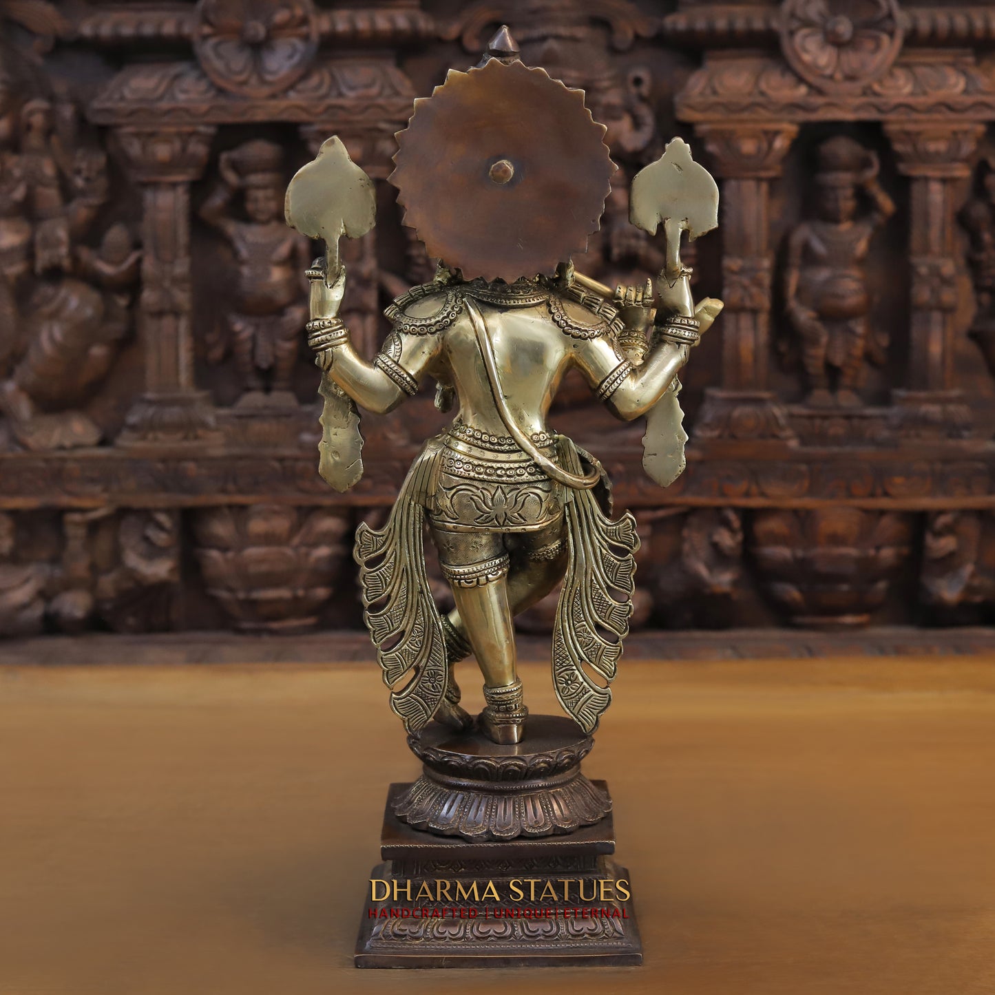 Brass Krishna standing on Pedestal, Copper & Gold Finish, 19"
