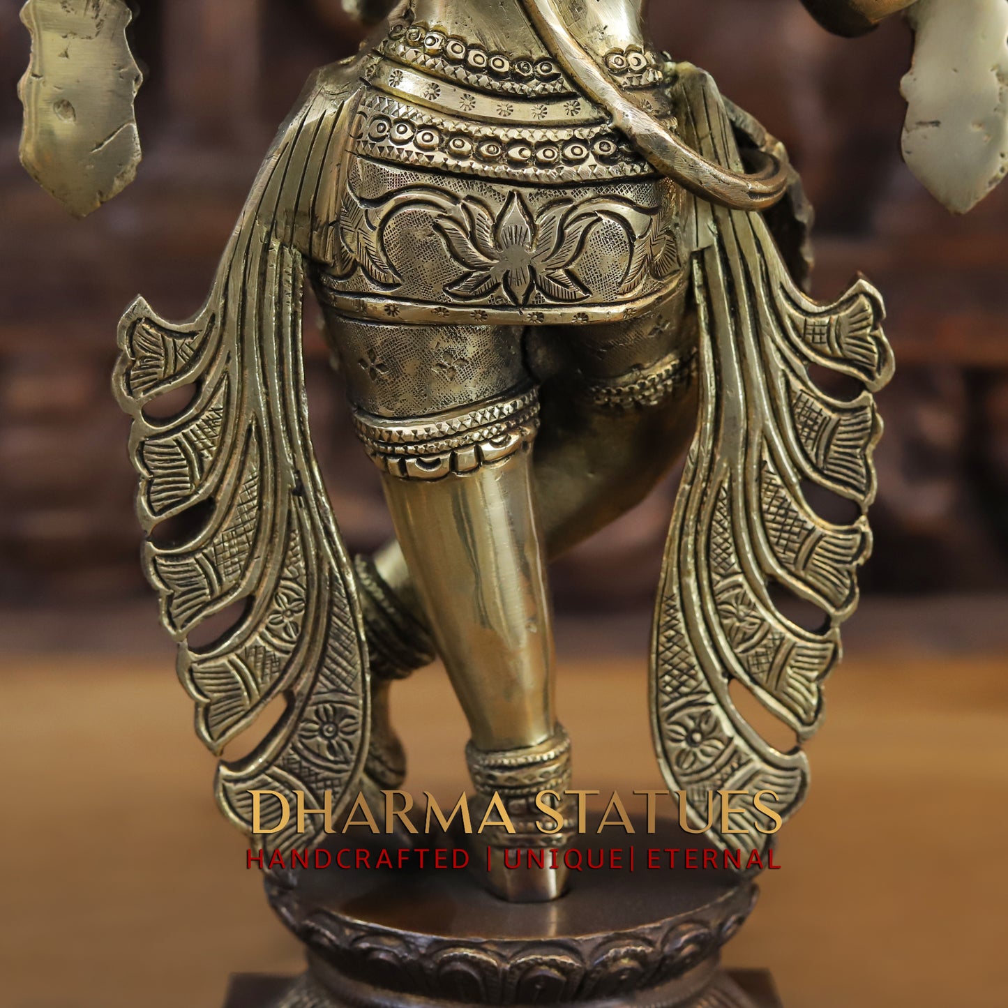 Brass Krishna standing on Pedestal, Copper & Gold Finish, 19"