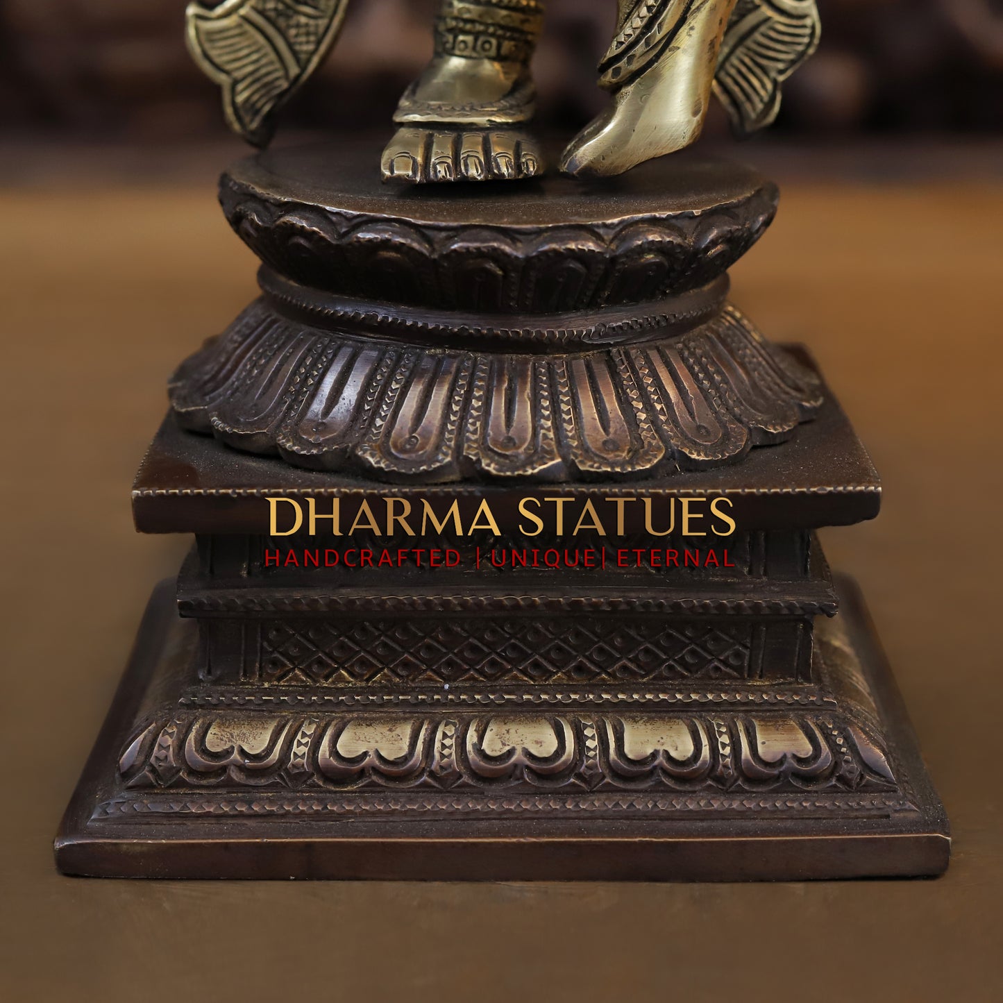 Brass Krishna standing on Pedestal, Copper & Gold Finish, 19"