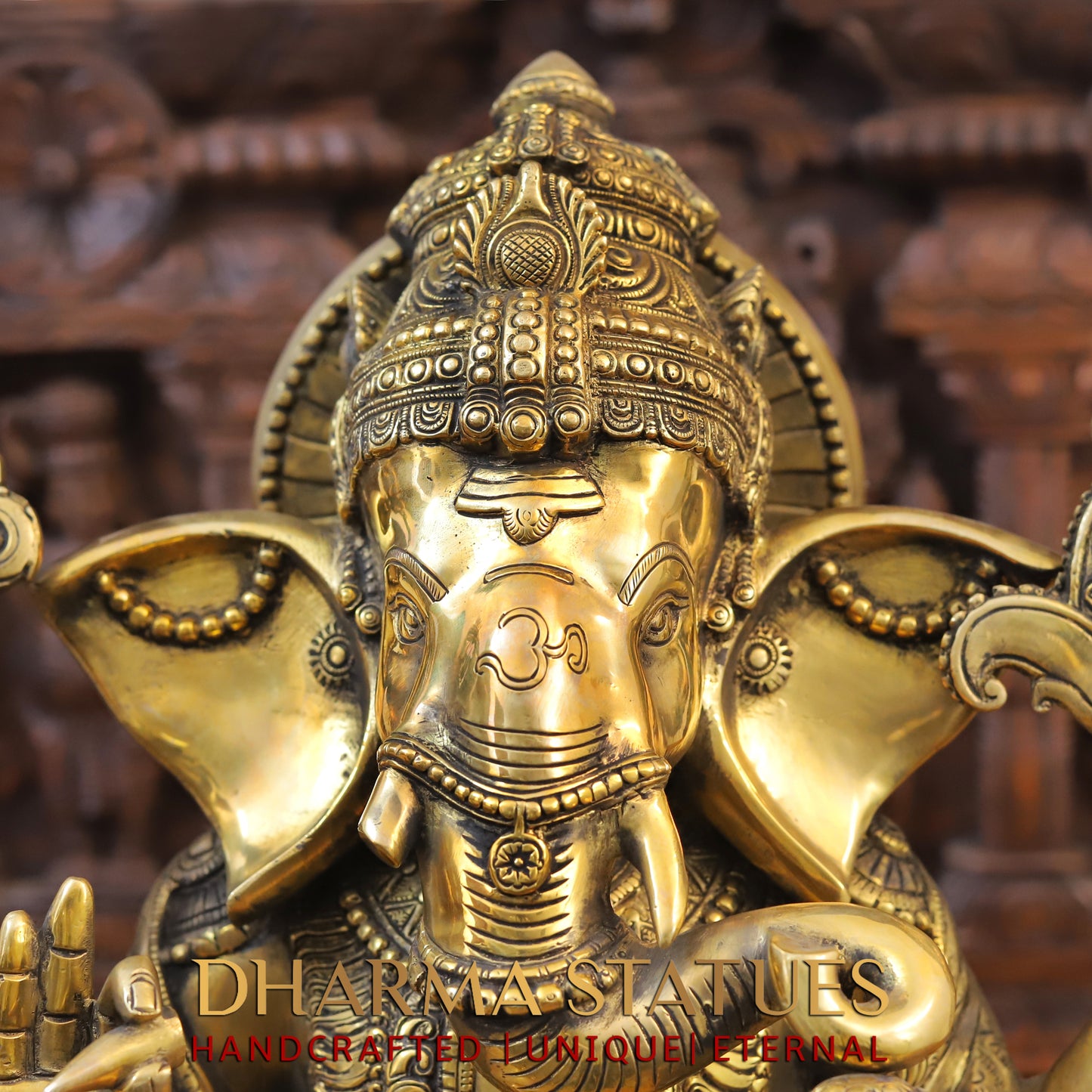 Brass Ganesh seated on Lotus, Blessing Posture,  Fine Golden Finish, 22"