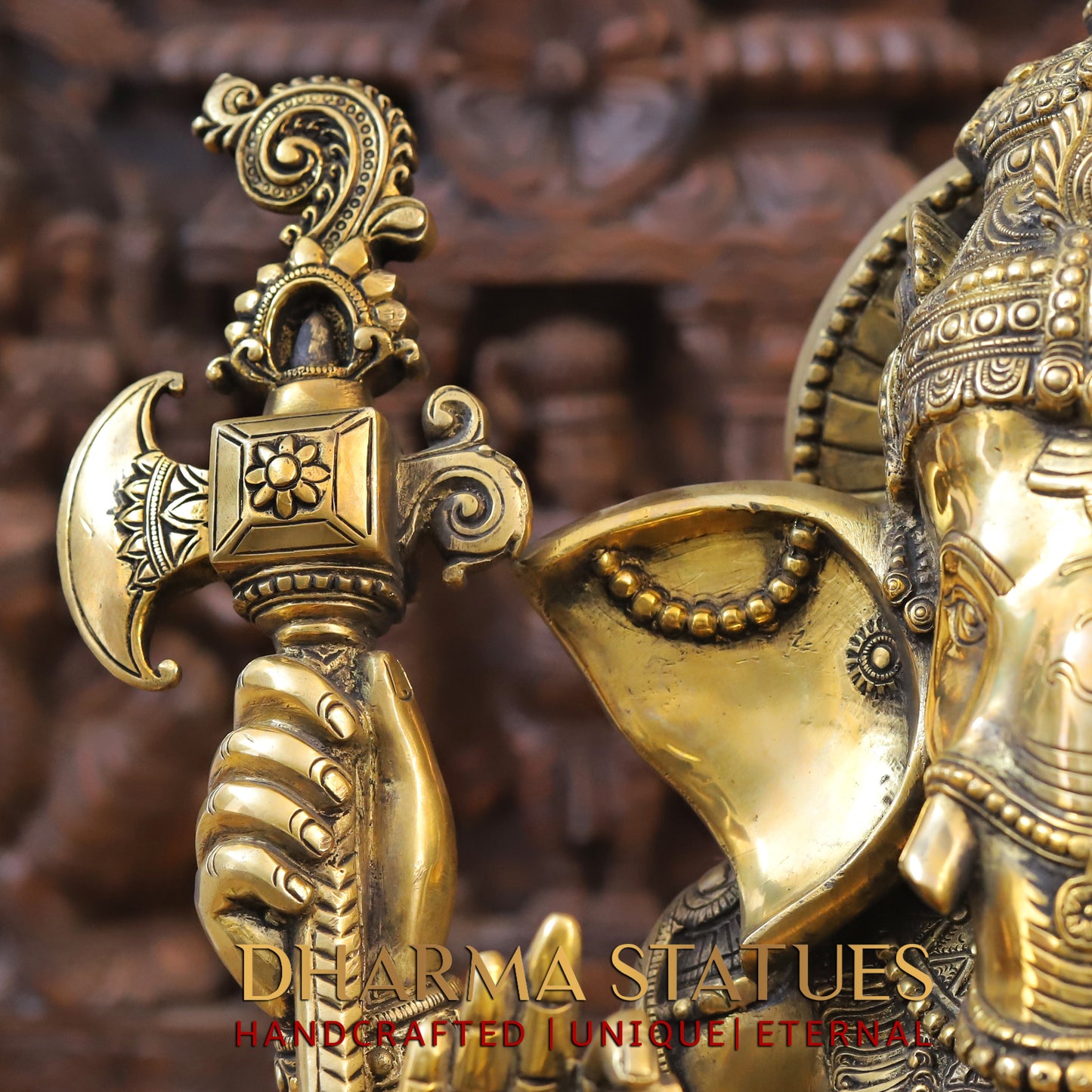 Brass Ganesh seated on Lotus, Blessing Posture,  Fine Golden Finish, 22"