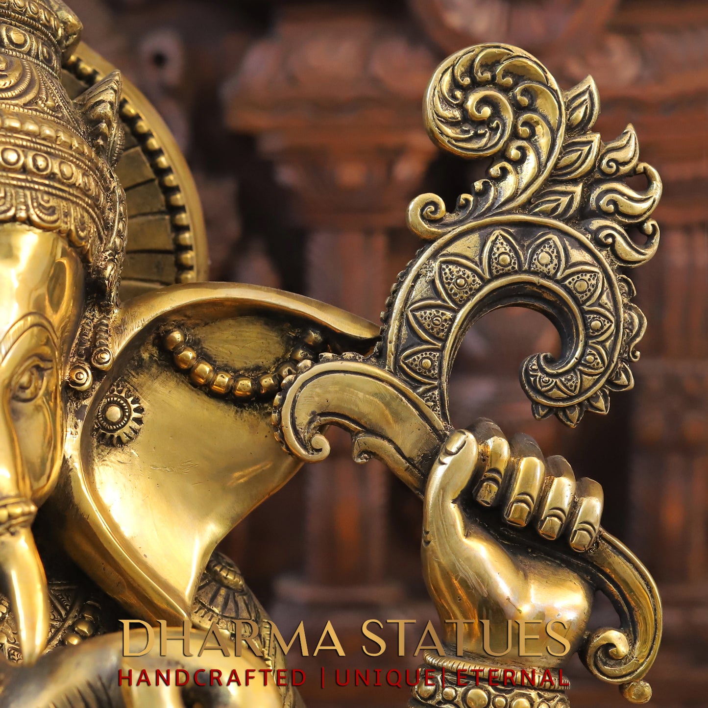 Brass Ganesh seated on Lotus, Blessing Posture,  Fine Golden Finish, 22"