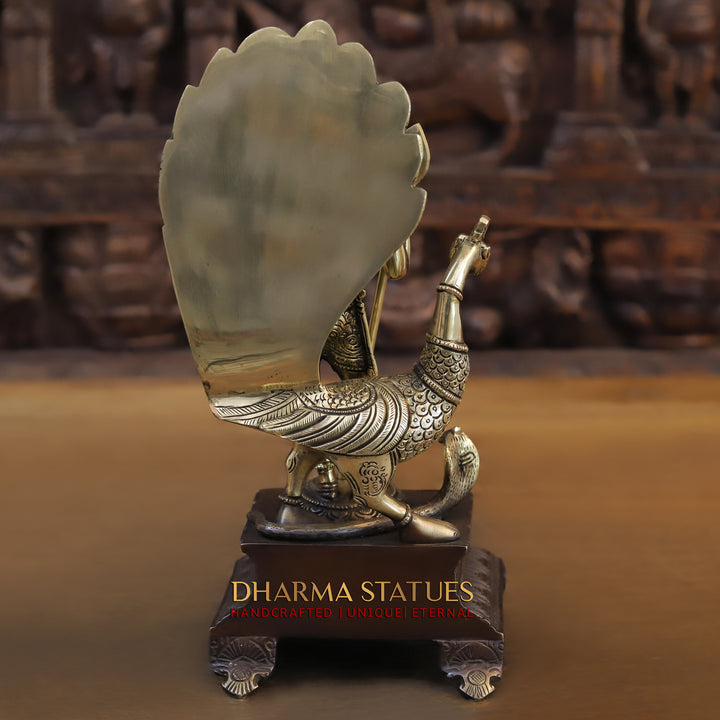 Brass Kartik standing on Pedestal with Peacock, Copper & Gold Finish, 12"