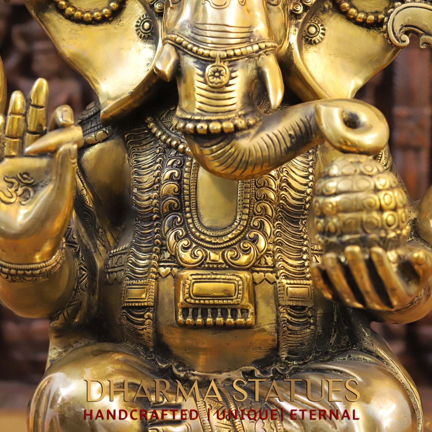 Brass Ganesh seated on Lotus, Blessing Posture,  Fine Golden Finish, 22"