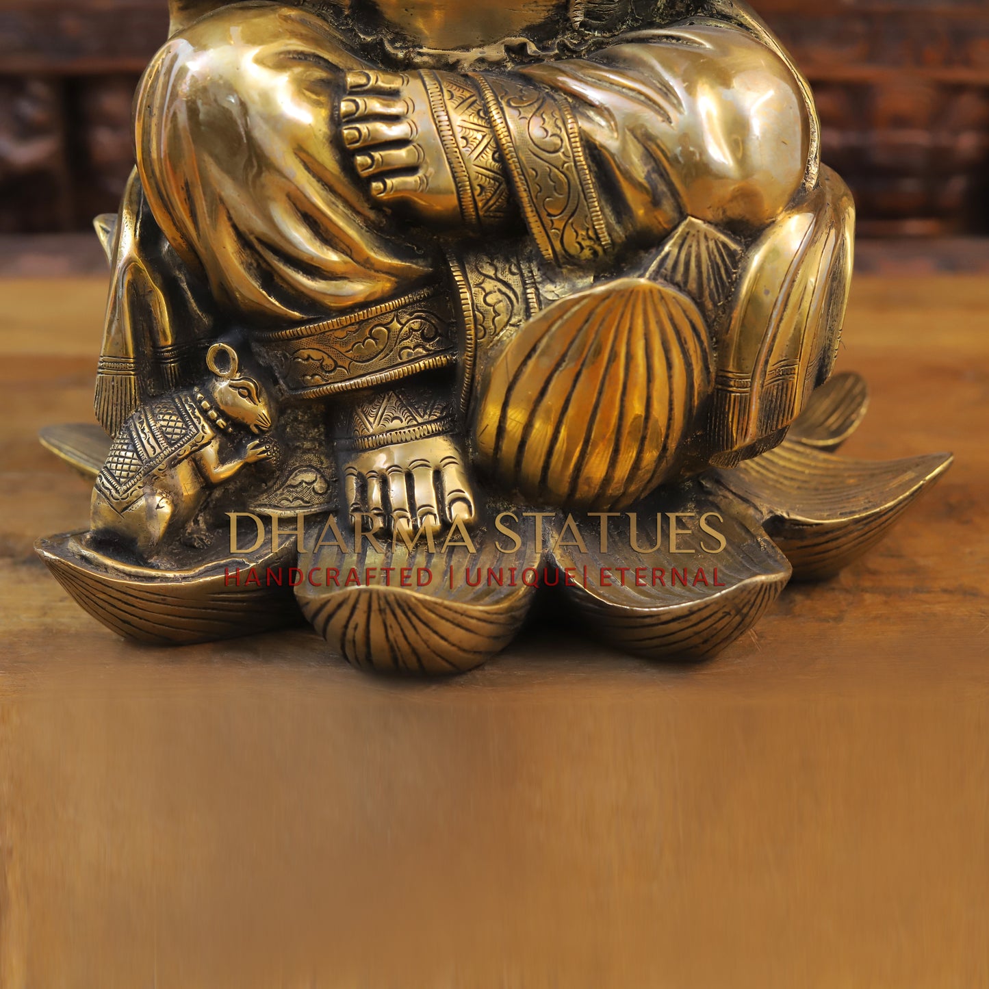Brass Ganesh seated on Lotus, Blessing Posture,  Fine Golden Finish, 22"