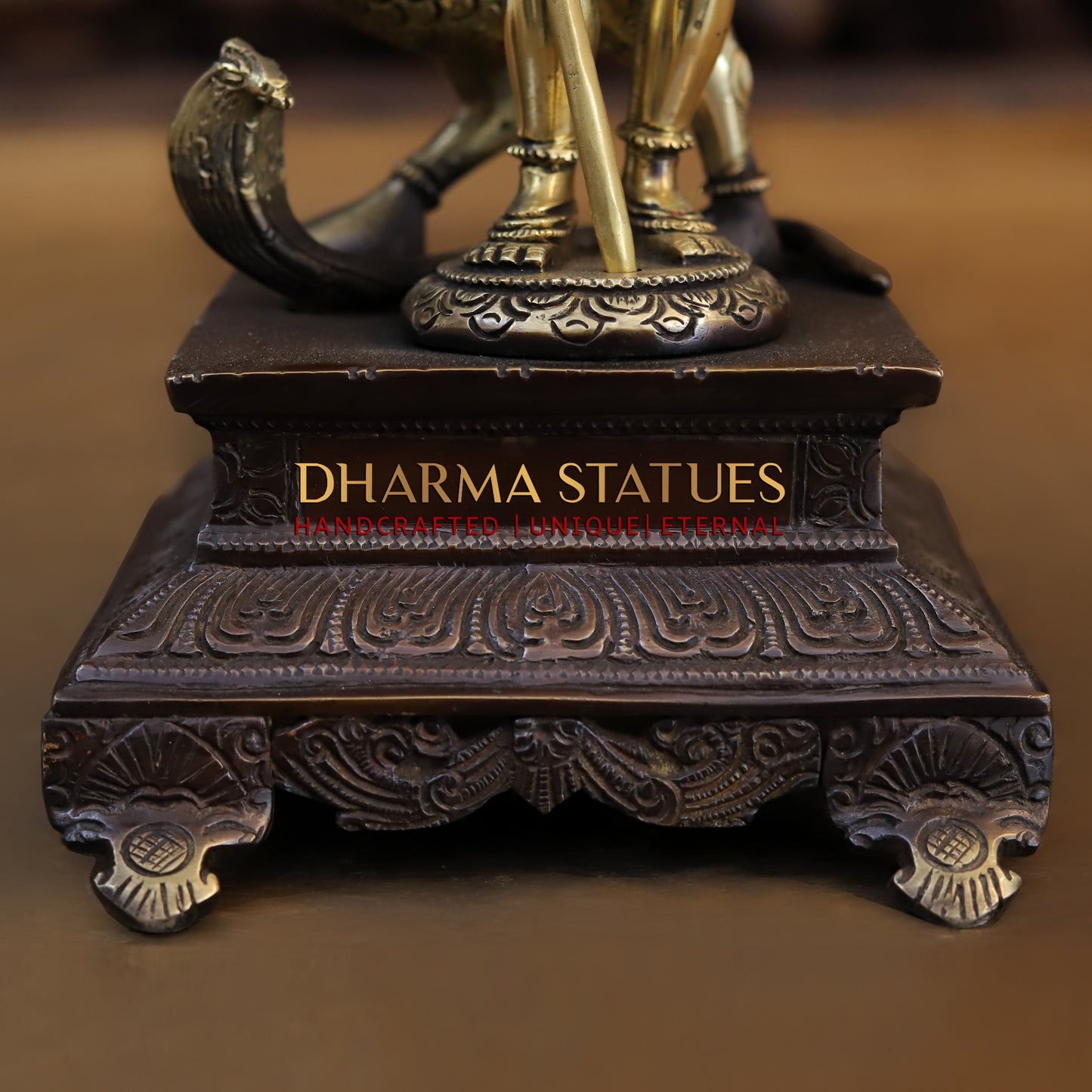 Brass Kartik Standing on Pedestal with Peacock, Copper & Gold Finish, 12"