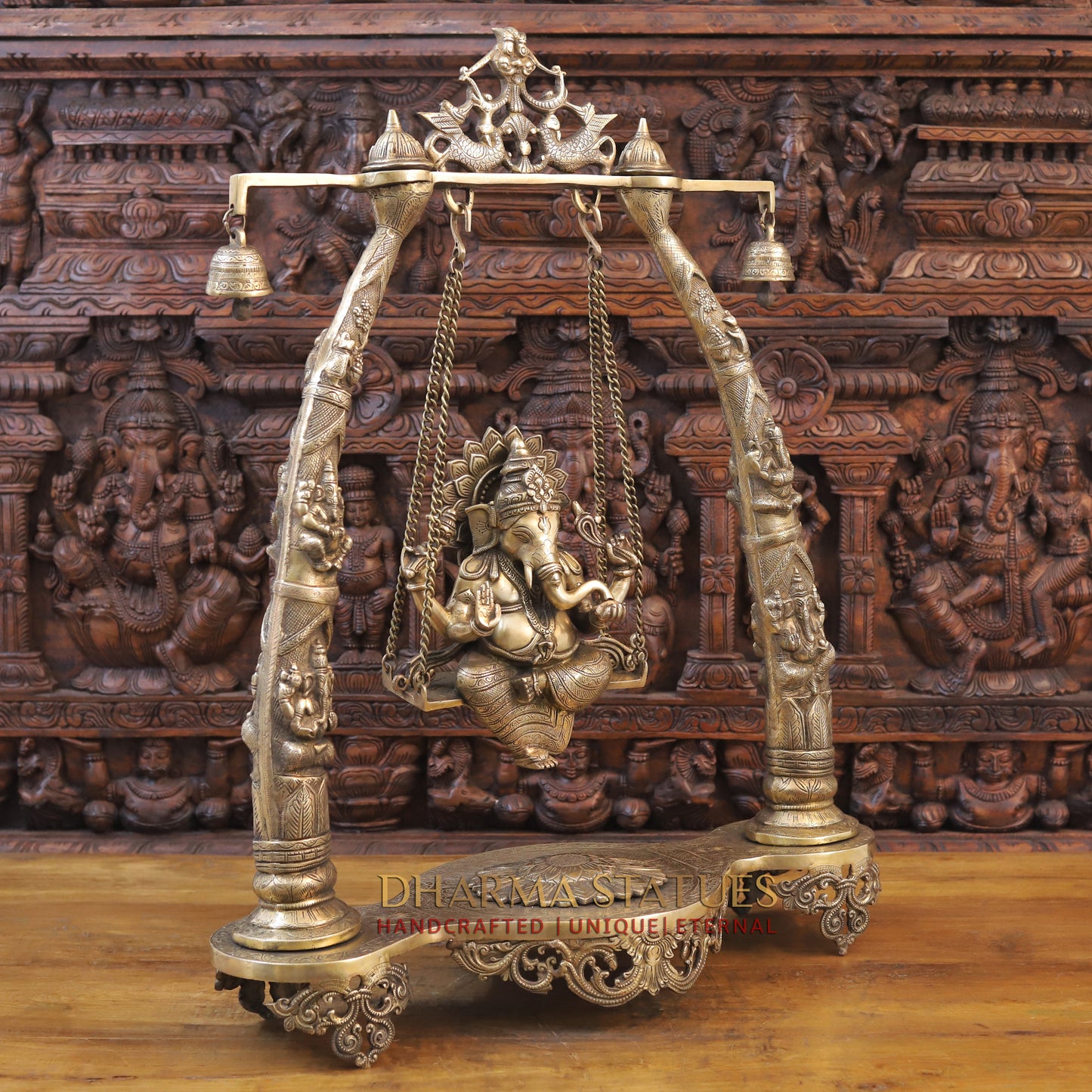 Brass Ganesh on a Swing, Golden Finish, 35"