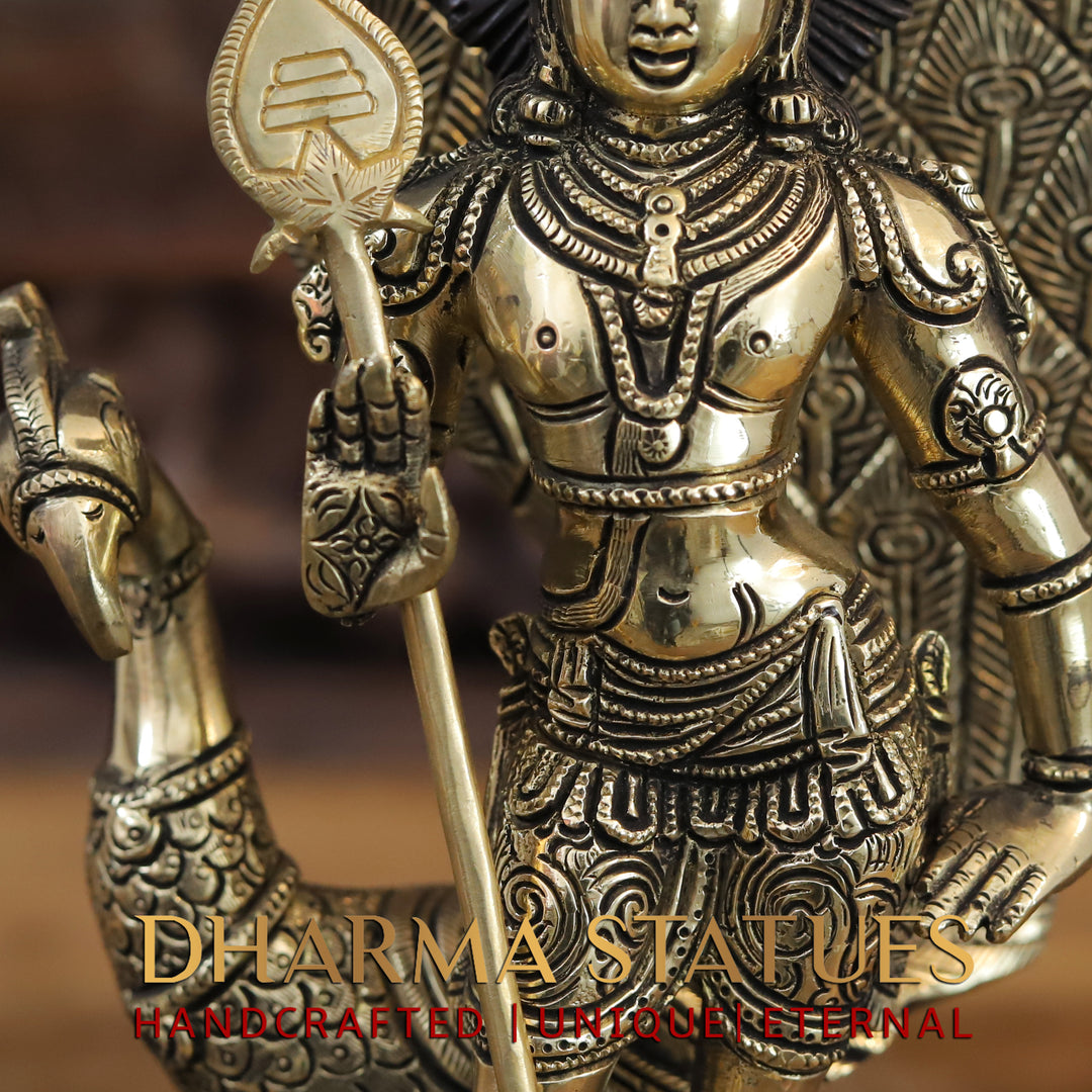 Brass Kartik standing on Pedestal with Peacock, Copper & Gold Finish, 12"