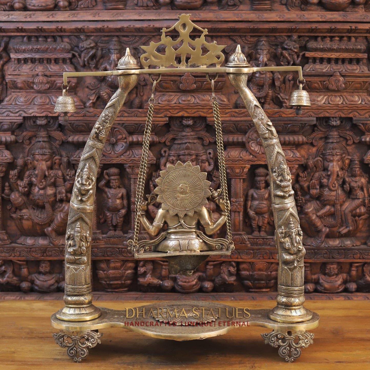 Brass Ganesh on a Swing, Golden Finish, 35"