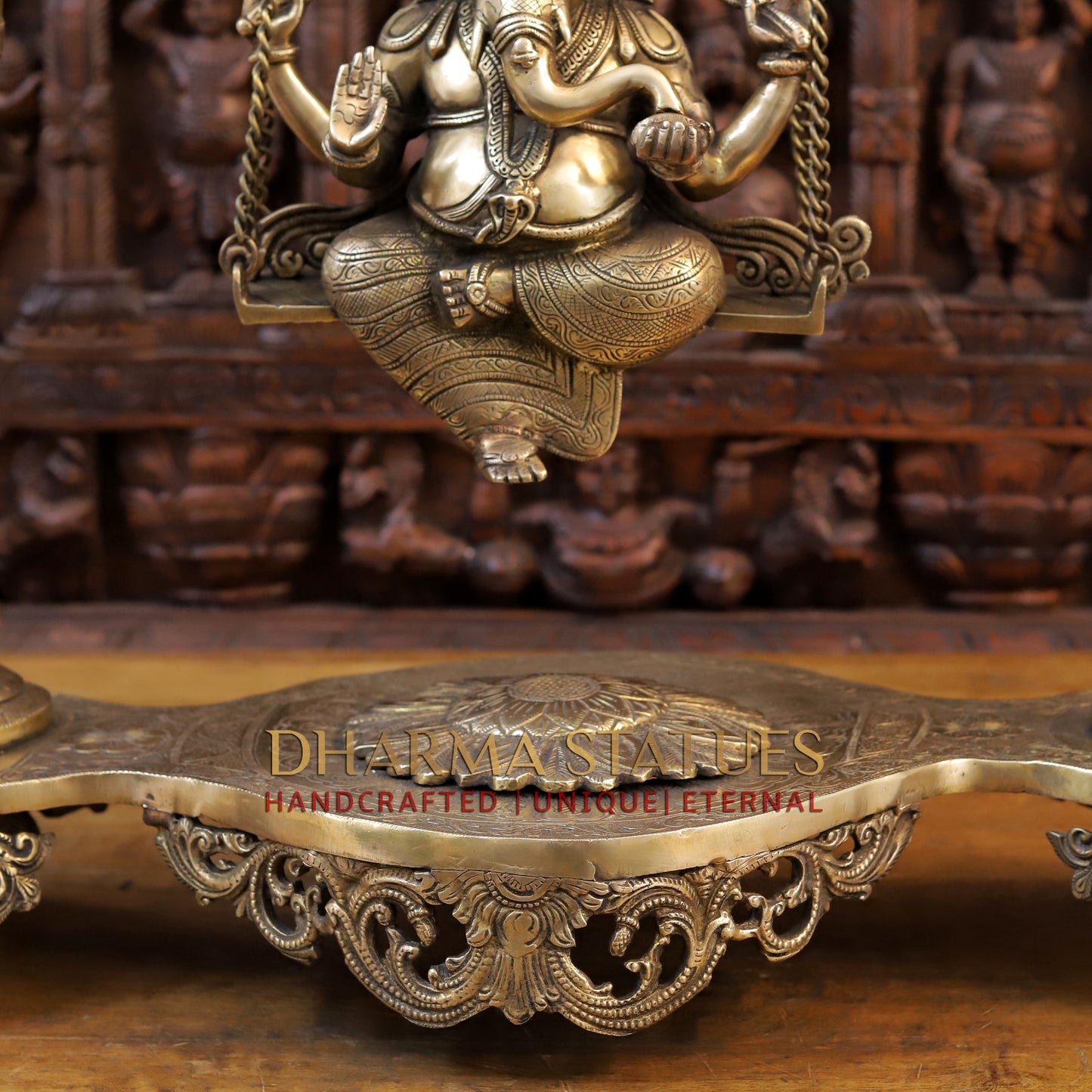 Brass Ganesh on a Swing, Golden Finish, 35"