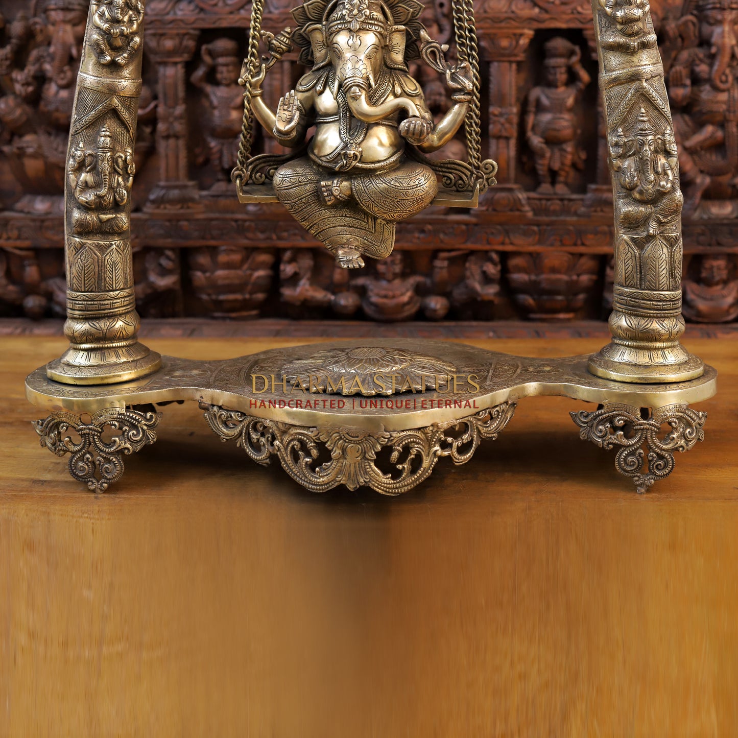 Brass Ganesh on a Swing, Golden Finish, 35"