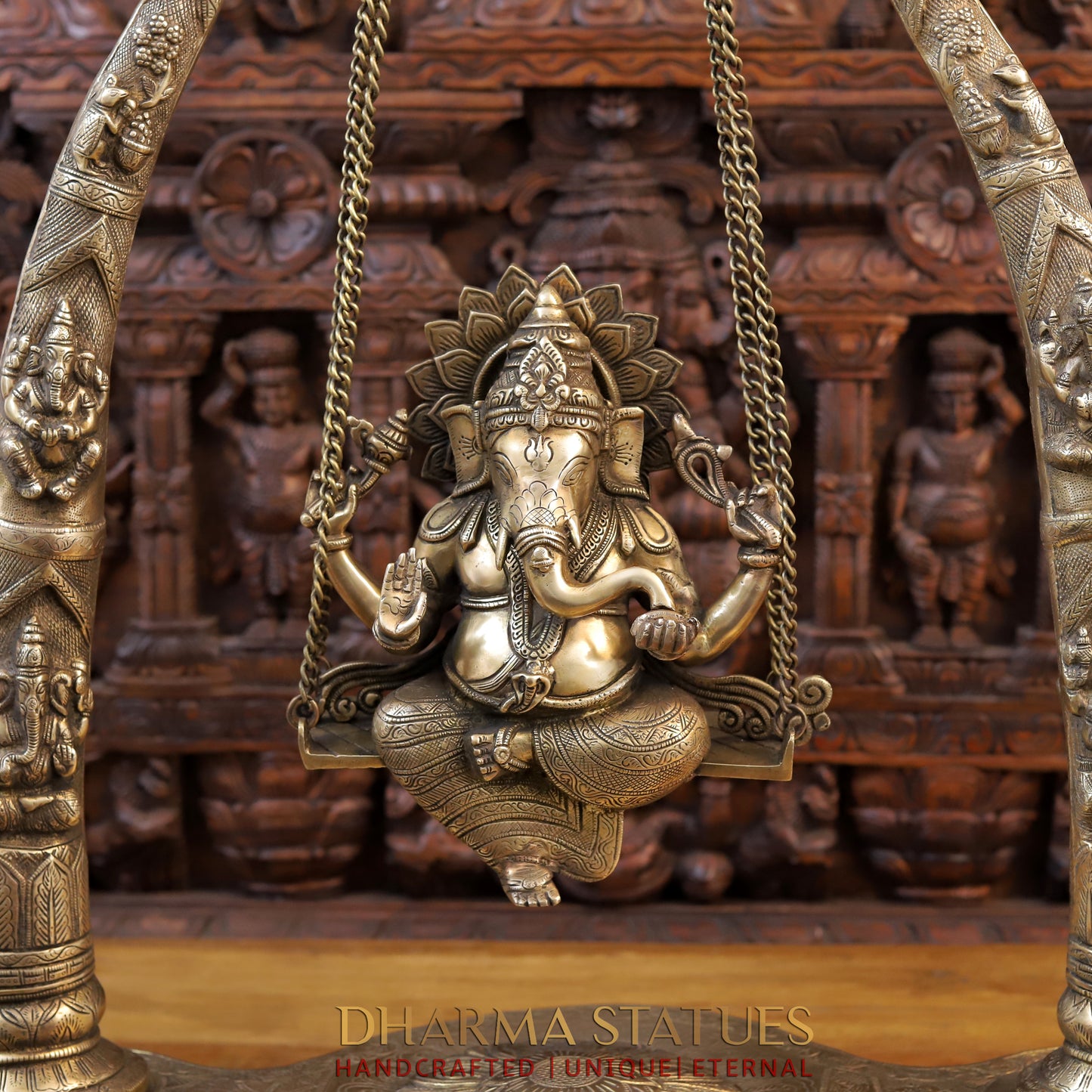 Brass Ganesh on a Swing, Golden Finish, 35"