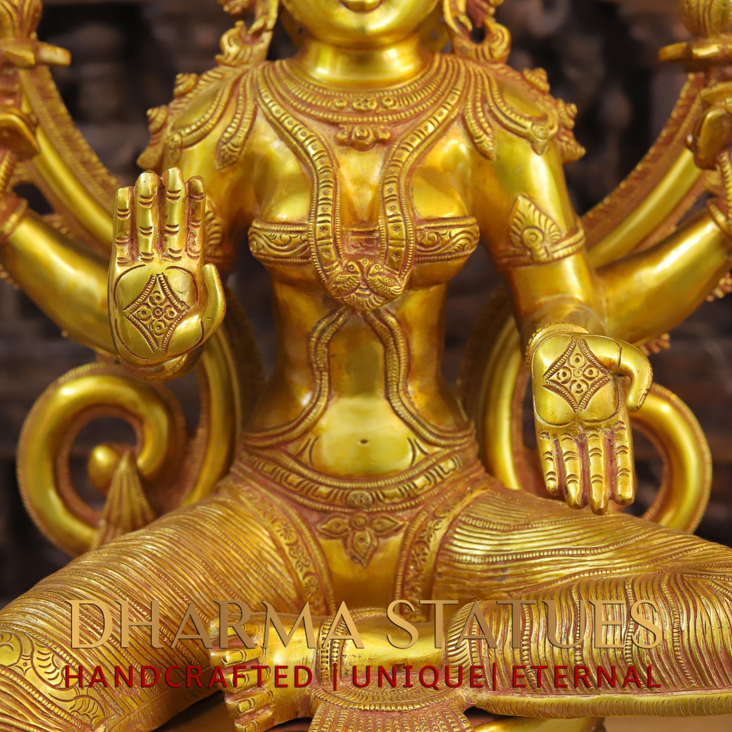 Brass Lakshmi seated with Frame, Fine Golden Finish, 28"
