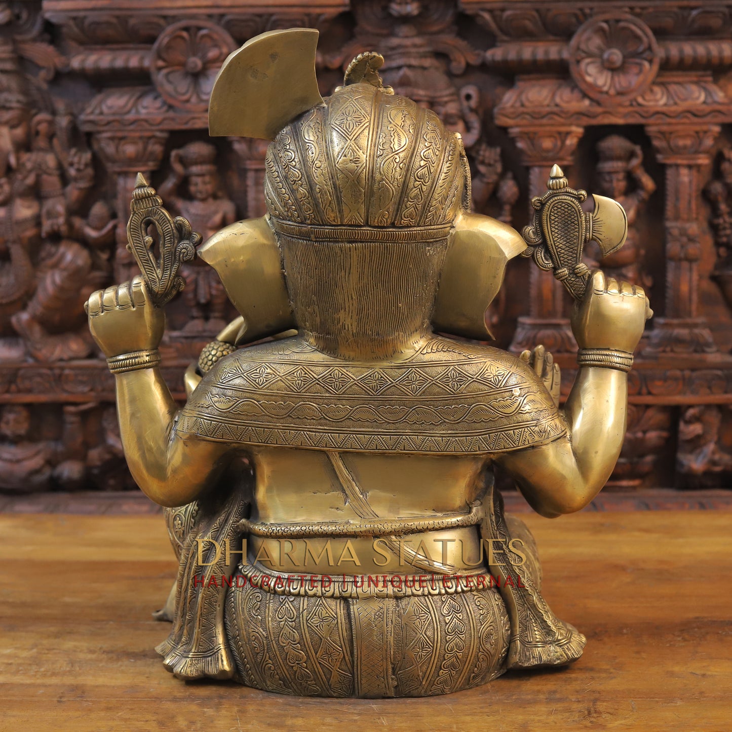 Brass Ganesh seated, Blessing Posture, Golden Finish, 21"